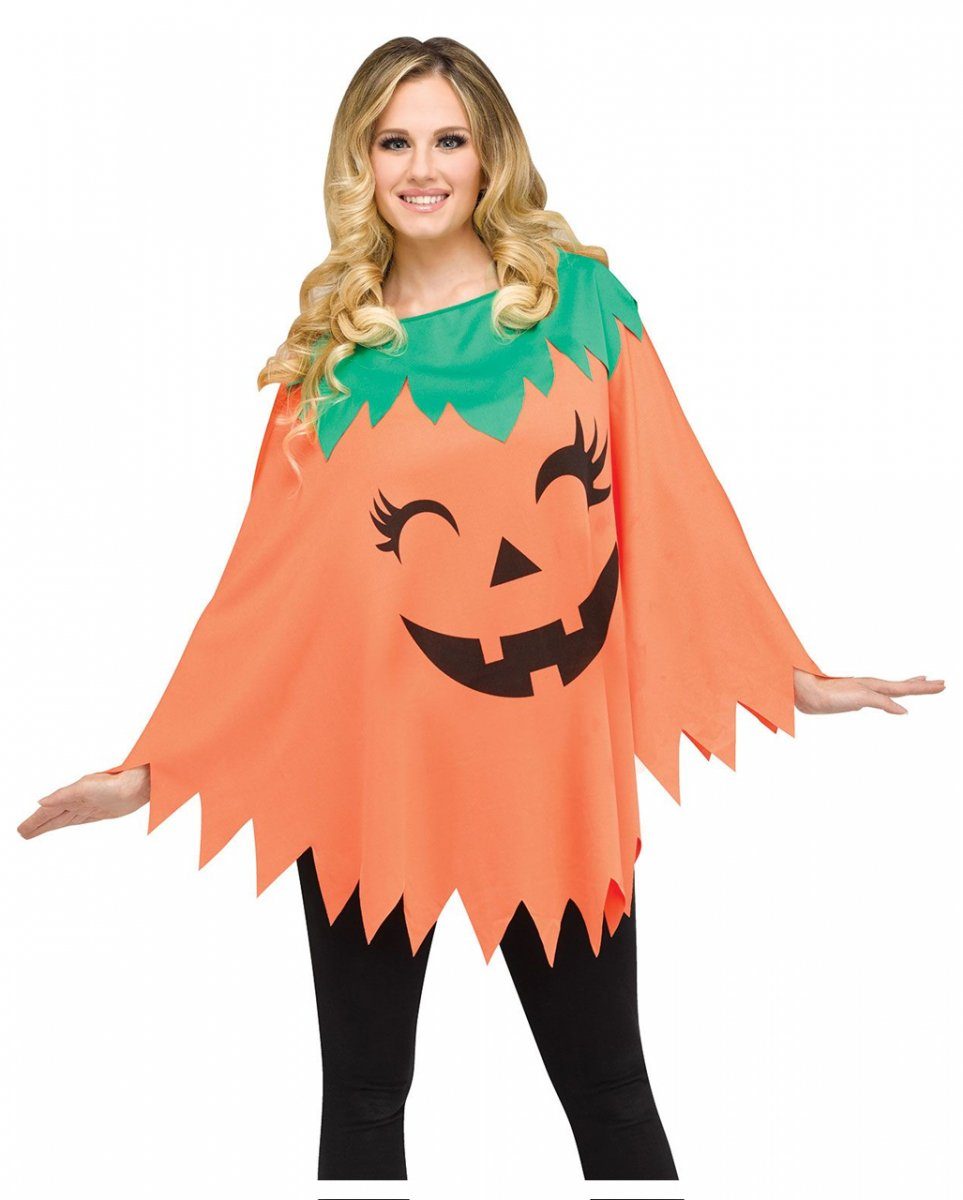 Umhang Kürbis Poncho One Size als Kostümüberwurf für Hall