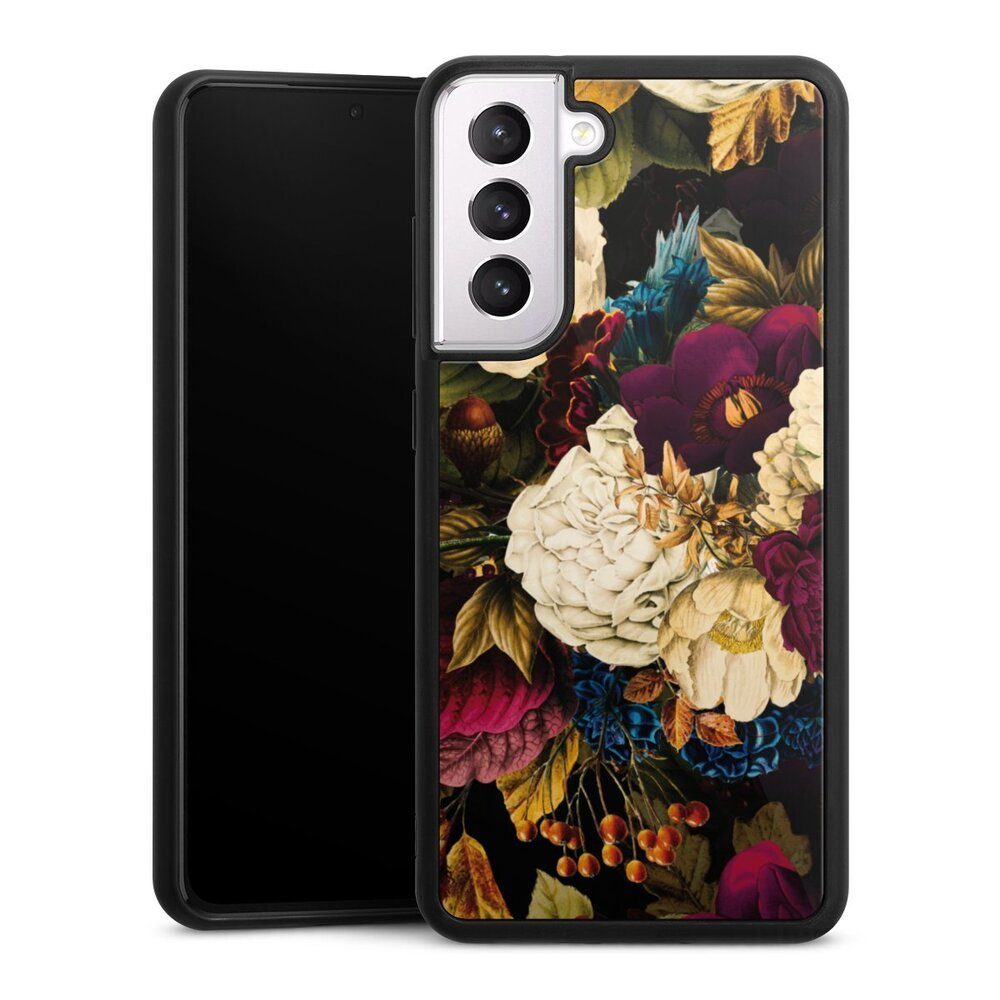DeinDesign Handyhülle Vintage Blumen Muster Dark Vintage Flowers, Samsung Galaxy S21 FE 5G Gallery Case Glas Hülle