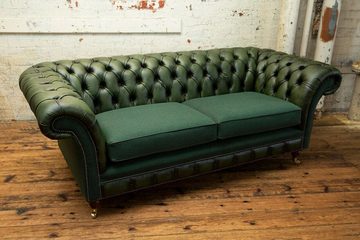 JVmoebel Chesterfield-Sofa Sofa 3 Sitzer Couch Wohnlandschaft Design Modern Sitz Stoff Grau, Die Rückenlehne mit Knöpfen.