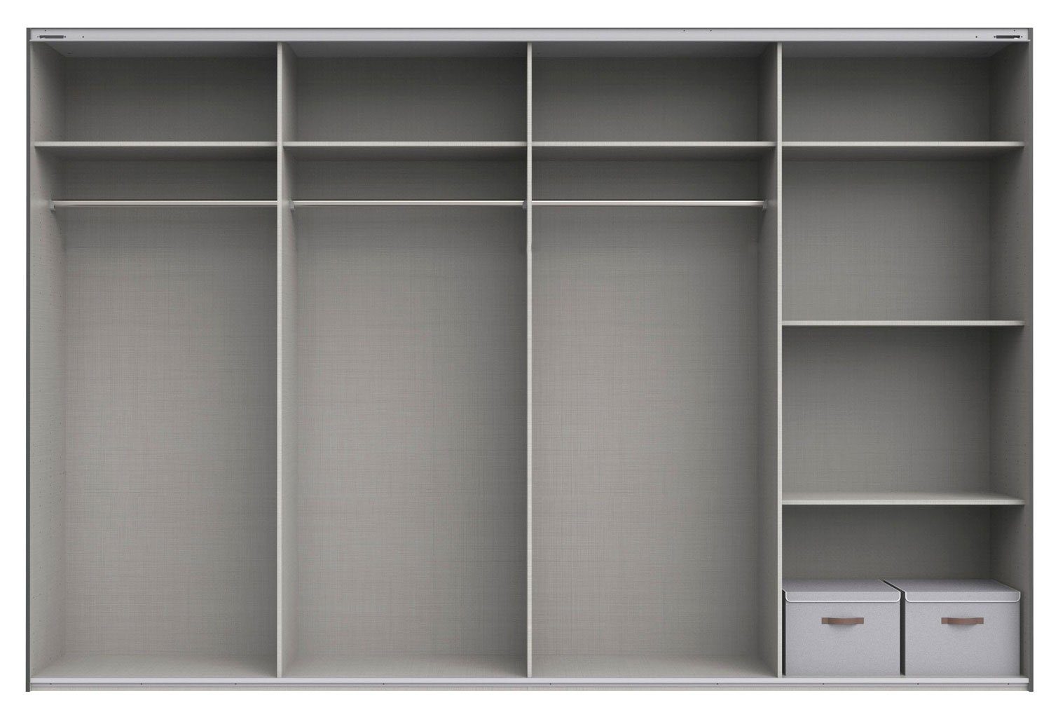 Wimex Schwebetürenschrank Norderstedt (mit Schwebetüren, Kleiderstangen, Einlegeböden, Stoffboxen, 1-St., moderne Optik, Metallgriffleisten, mit Glaselementen) 360x64x236cm graphit / Glasgrau