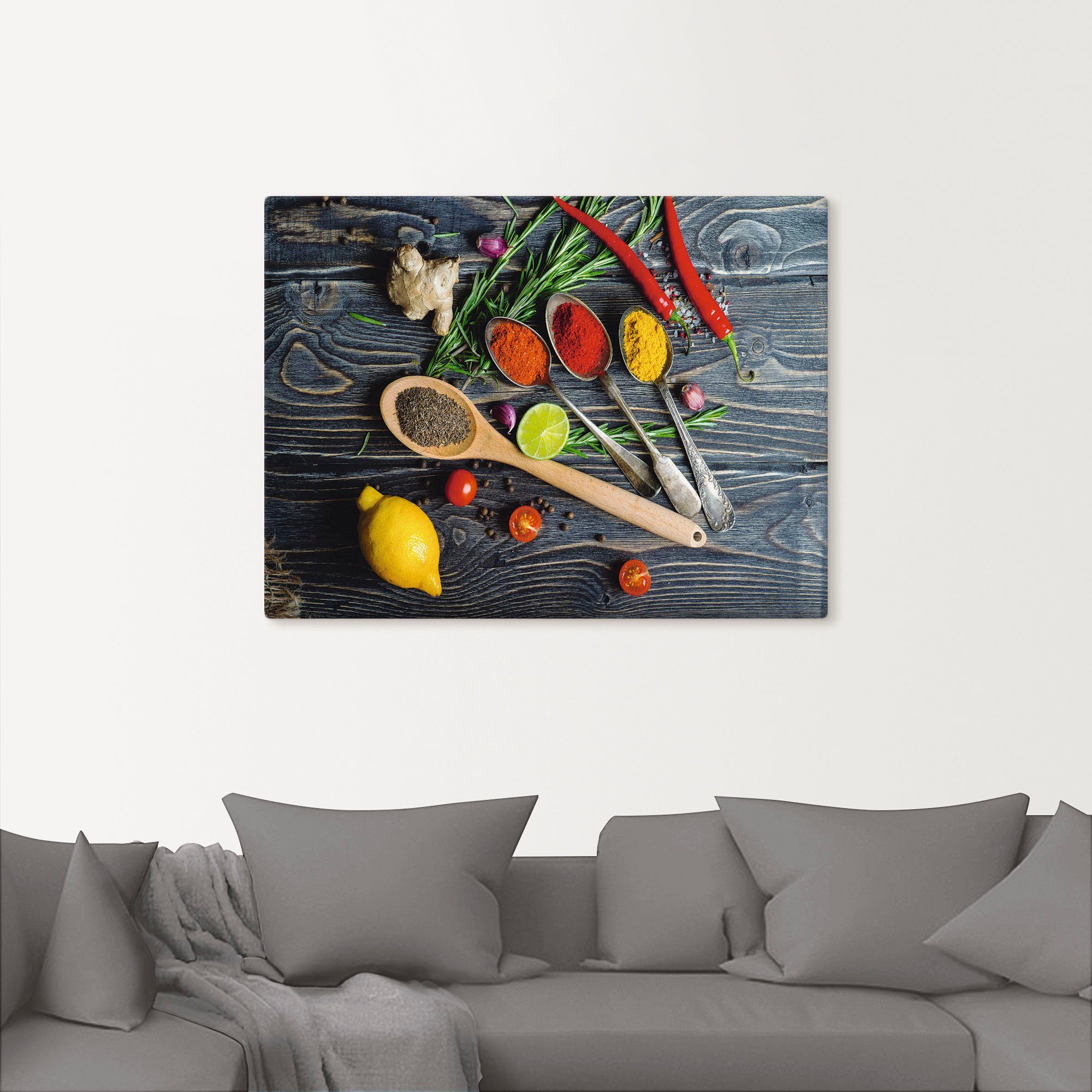 Artland Wandbild Gewürze in Metalllöffeln, Lebensmittel (1 St), als Alubild, Leinwandbild, Poster in verschied. Größen