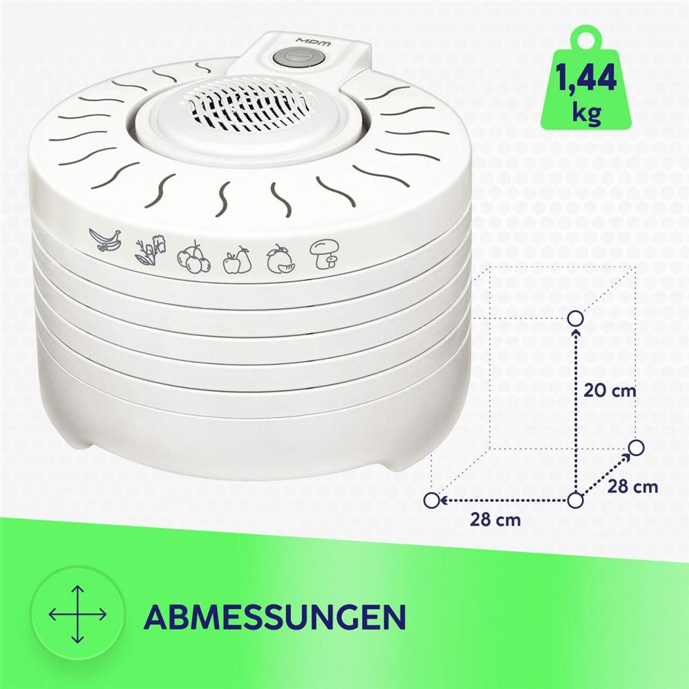 MPM Dehydrator MPM MSG-01 Dörrautomat mit 5 Sieben 250 W Weiß, 28 cm Siebdurchmesser, BPA-frei, Überhitzungsschutz – Bild 2 von 5