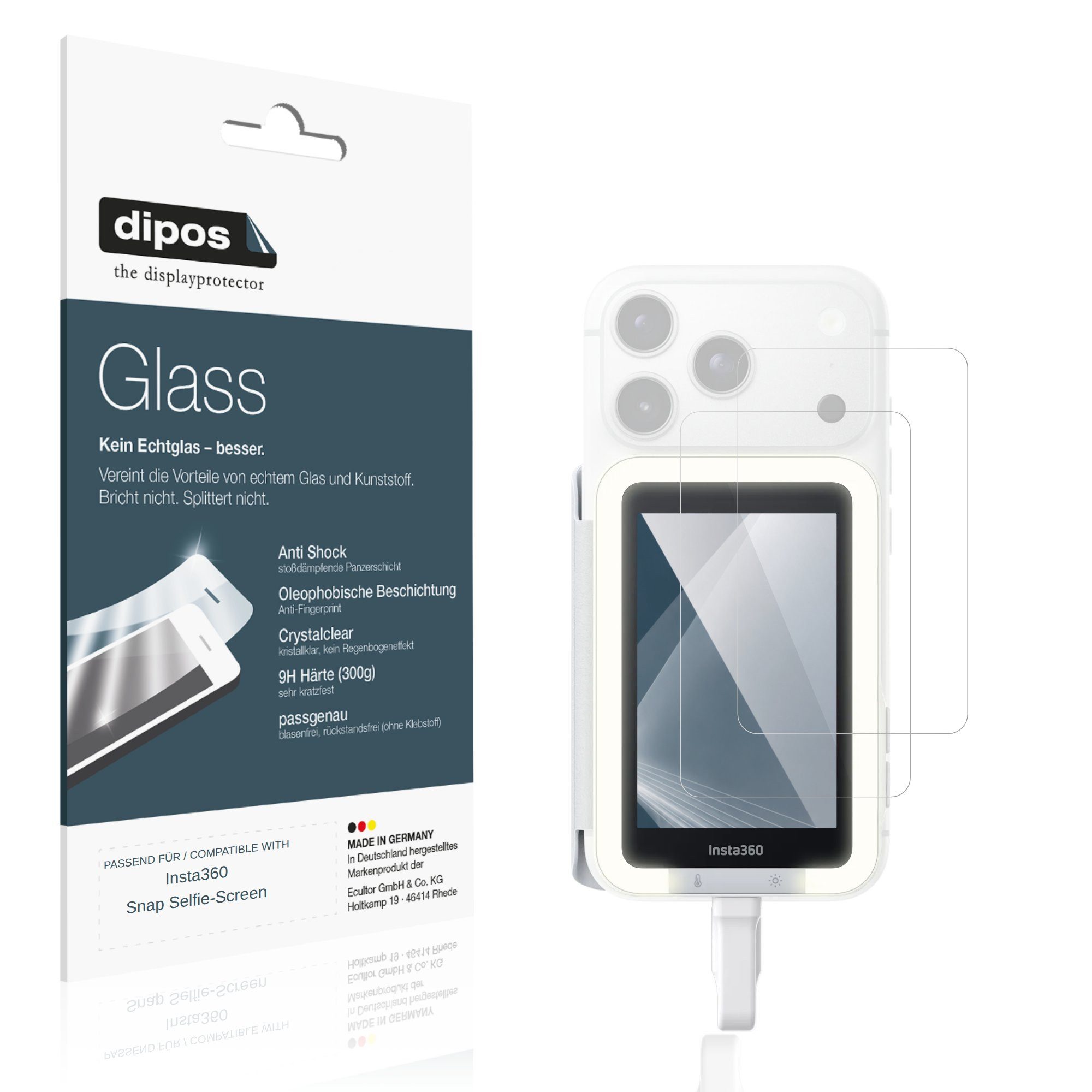 dipos Displayschutzfolie Schutzfolie für Insta360 Snap Selfie-Screen, 2 Stück, Displayschutz Schutz Folie Made in Germany