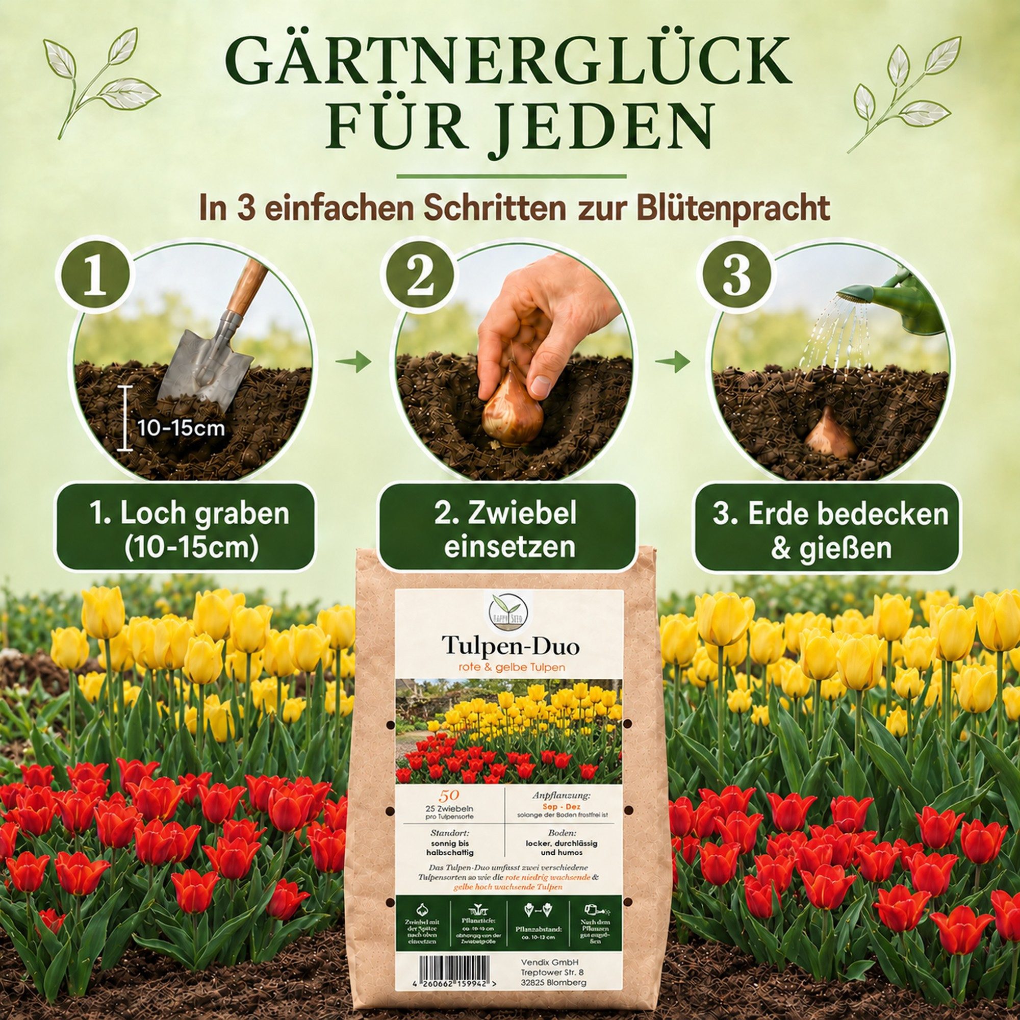 HappySeed Blumenzwiebeln 50 Stk, Tulpen & Frühlingsblüher, verschiedene Sorten, (Tulpen-Duo, 50-St), Tulpen-Duo – Bild 3 von 5