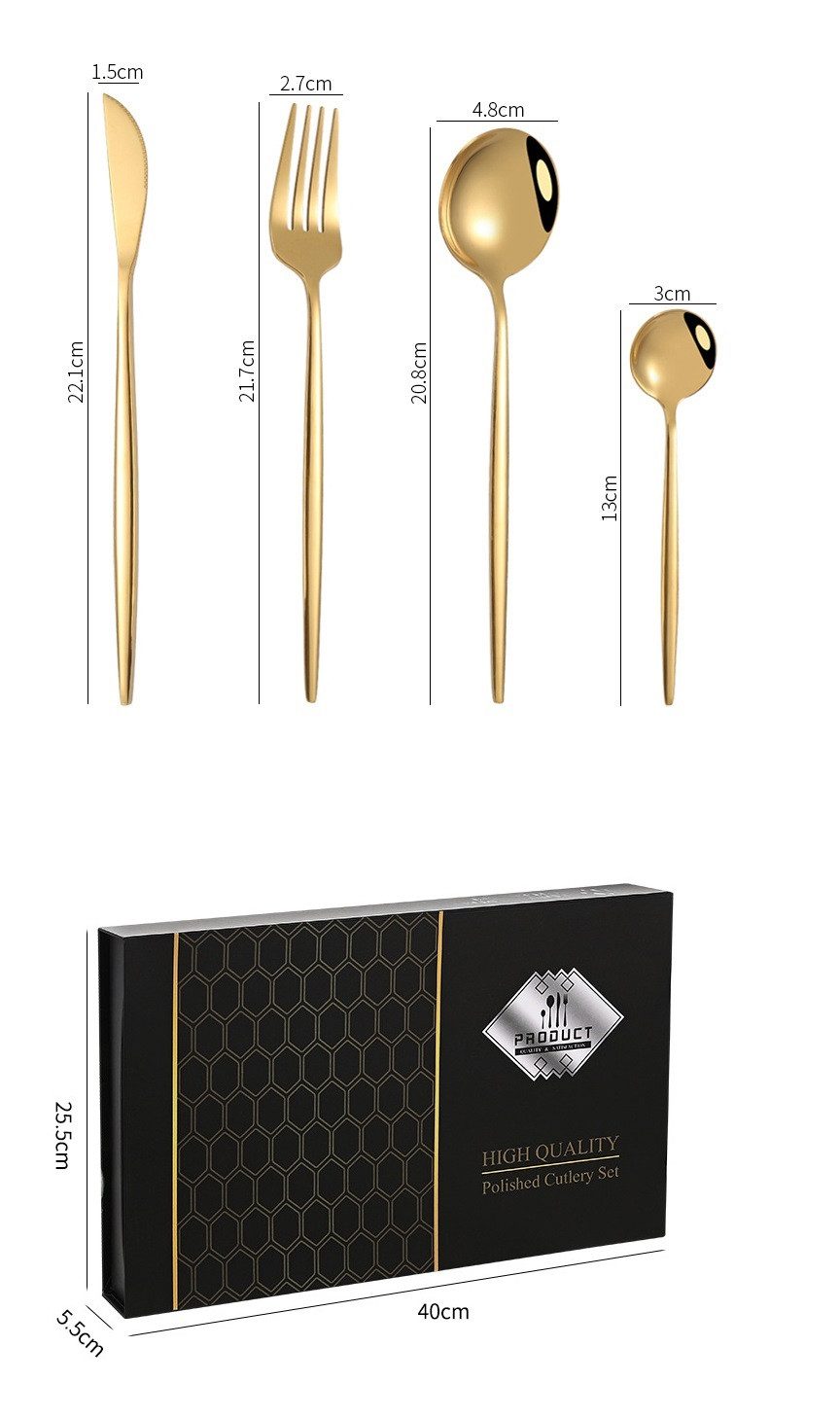 Rungassi Besteck-Set Premium Besteck-Set Gold 6 Personen 24-tlg Edelstahl Essbesteck – Bild 3 von 5