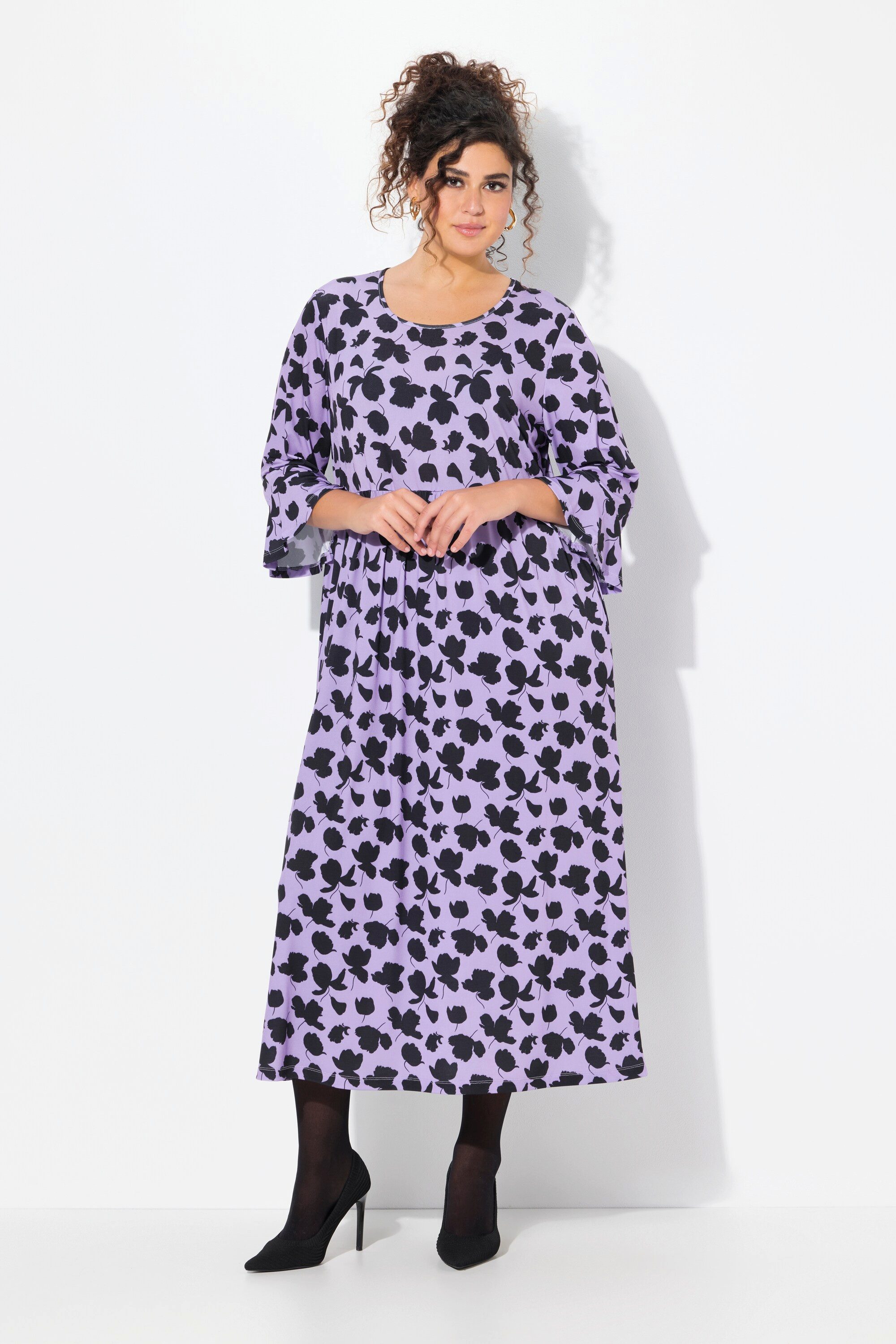 Ulla Popken Maxikleid Jerseykleid A-Linie Rundhals günstig online kaufen