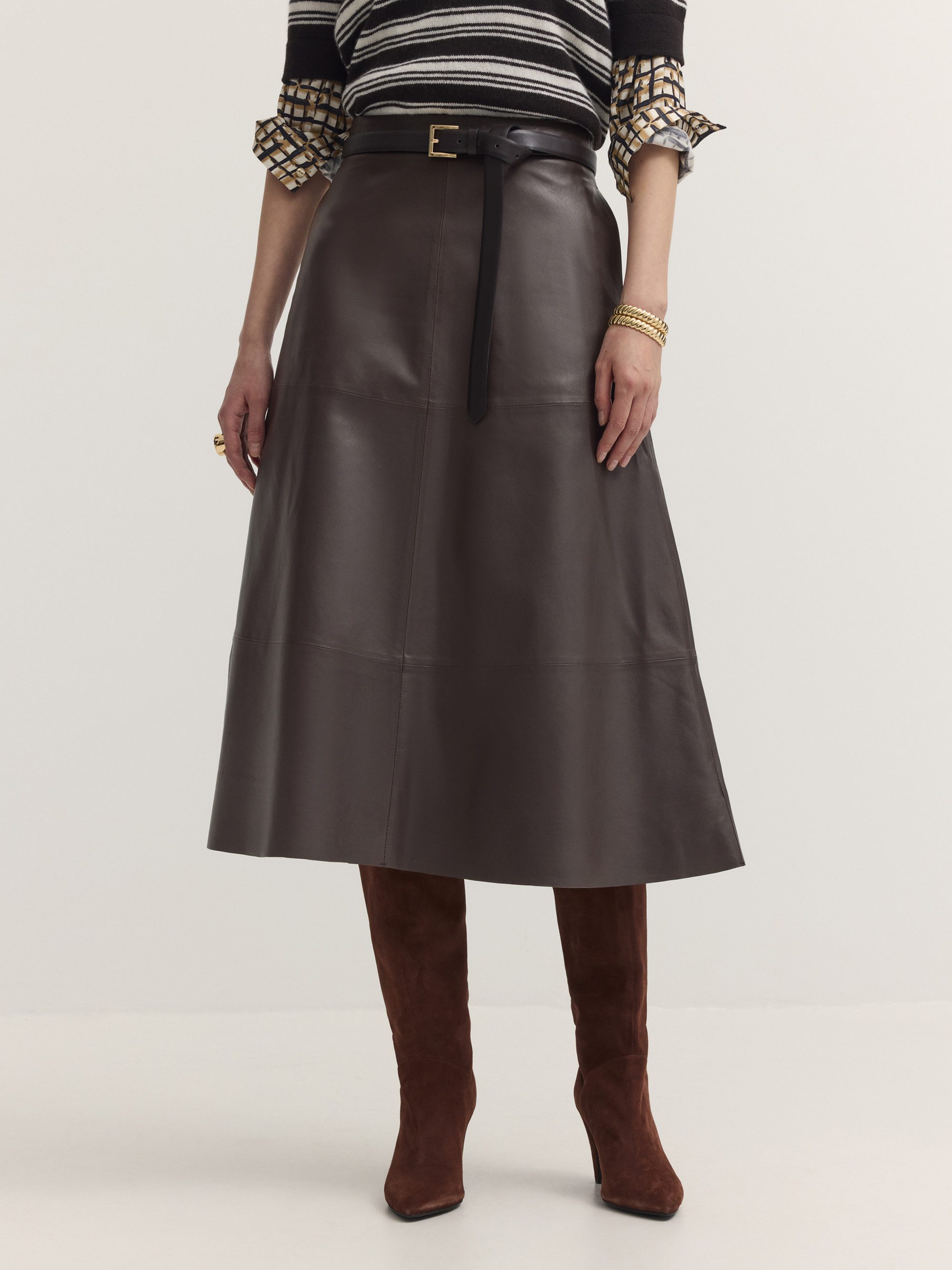 bugatti Plisseerock Modern Fit Modern Fit A-Linie Echtleder