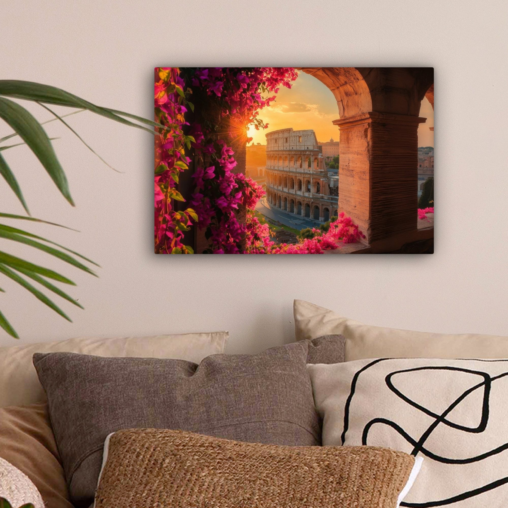 OneMillionCanvasses® Leinwandbild Kolosseum - Rom - Rosa Blumen, Fotodruck günstig online kaufen