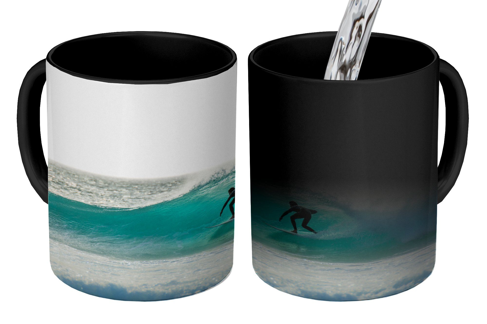 MuchoWow Tasse Surfer auf einer Dauerwelle, Keramik, Farbwechsel, Kaffeetassen, Teetasse, Zaubertasse, Geschenk