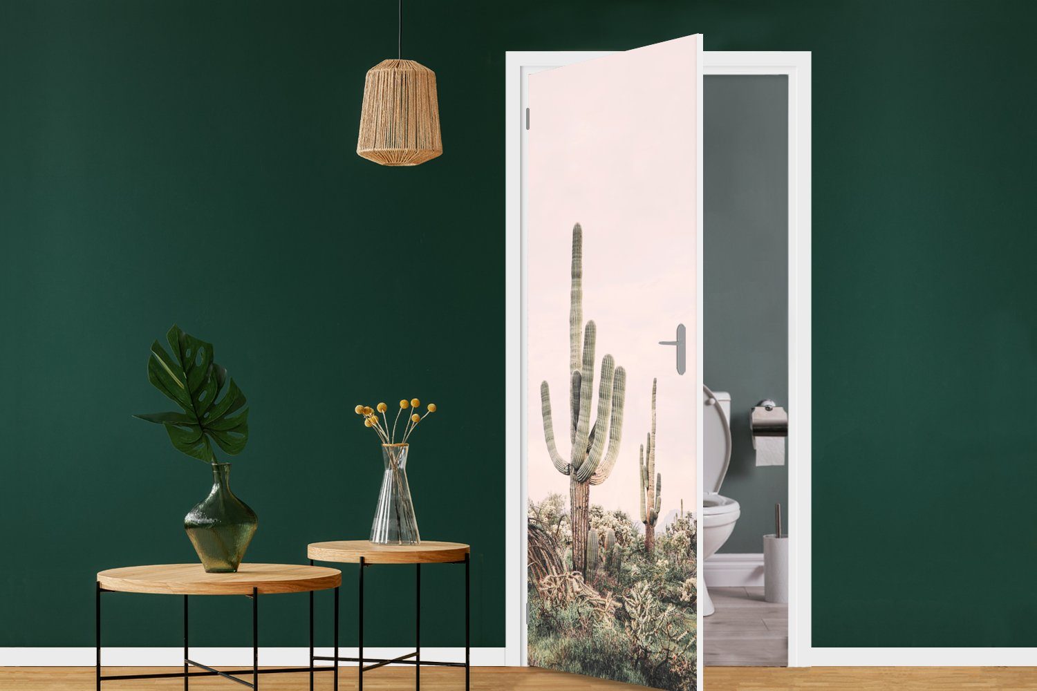 (1 Pflanzen, St), - Kaktus bedruckt, 75x205 Türtapete cm - Matt, Türaufkleber, Natur MuchoWow - Tür, Grün für Fototapete
