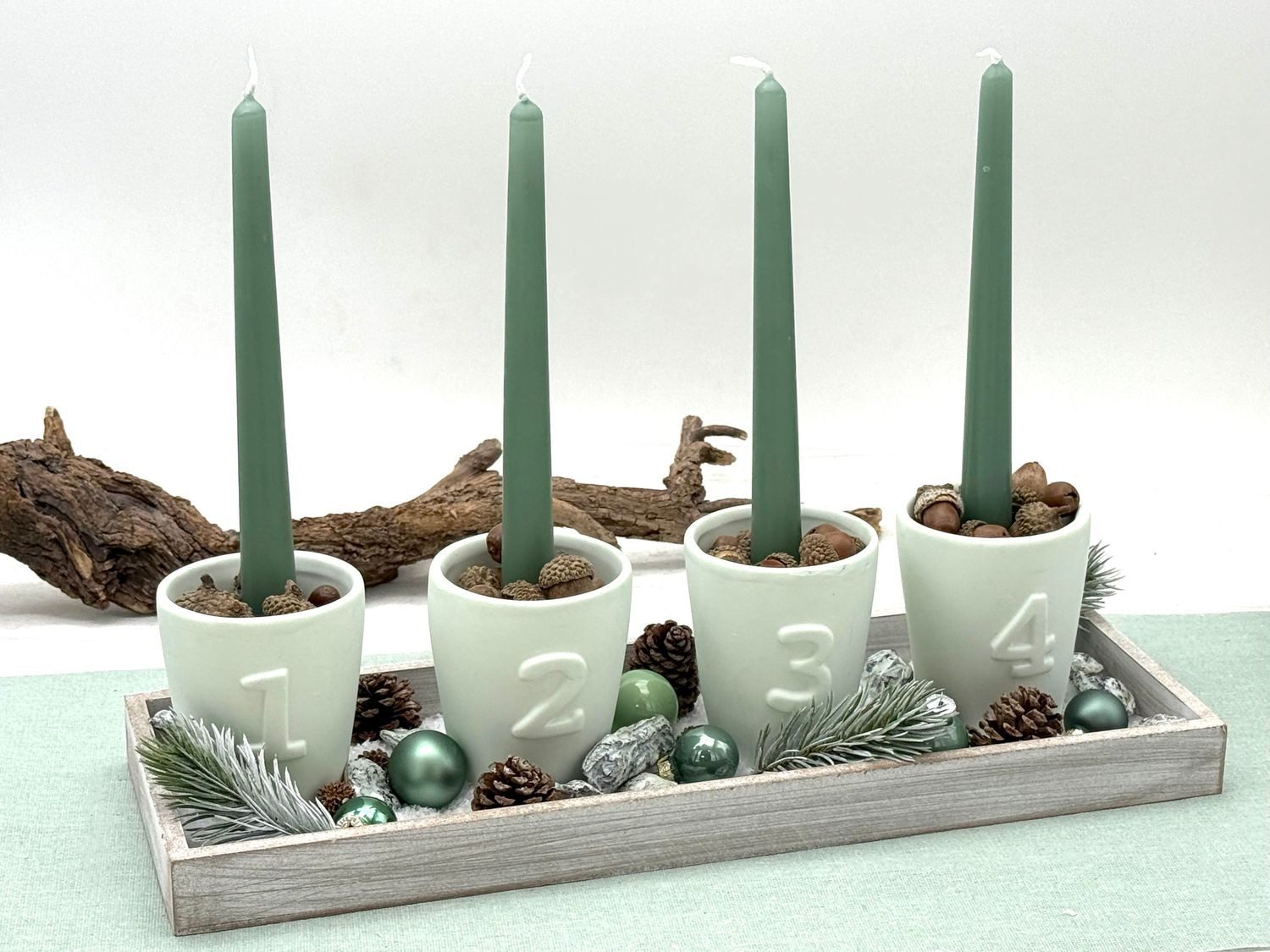 ZauberDeko Spitzkerze Stabkerze Spitzkerze Kerze Salbei Grün Stabkerze Hochzeit Advent 4 Stk