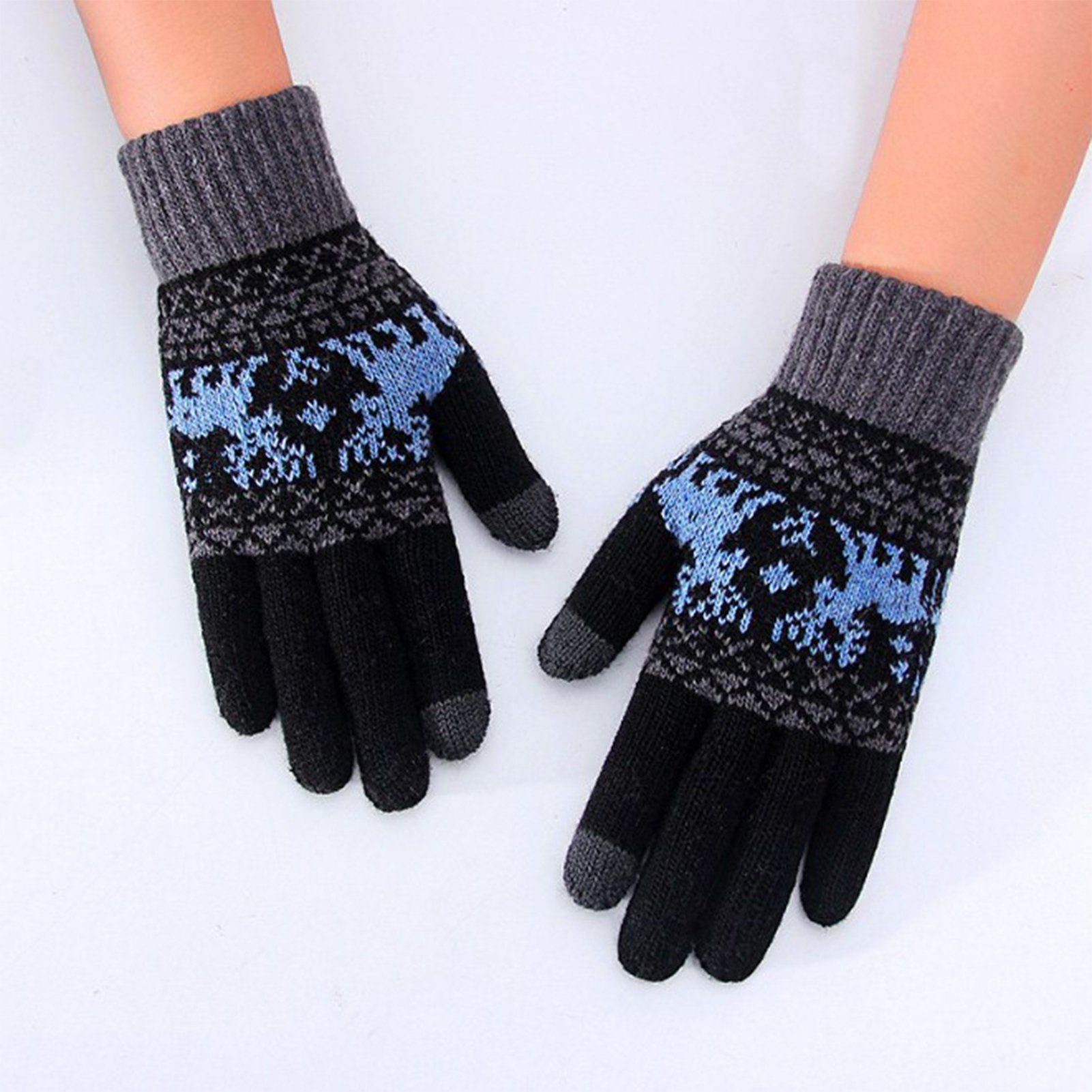 Blusmart Strickhandschuhe Fleecehandschuhe Wärmende Gestrickte schwarz Damenhandschuhe, Touchscreen-Handschuhe dunkelgrau Verdickte