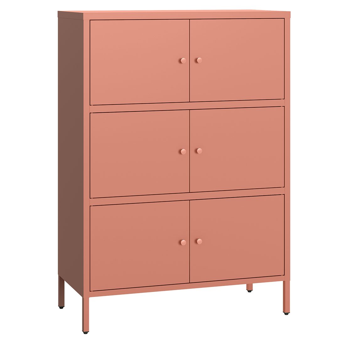 skølm Kommode Atriona aus Metall (Terrakotta, 3 Fächer & 6 Türen), Metallschrank 113,5 x 80 x 38 cm, auch verfügbar mit 2 Fächern