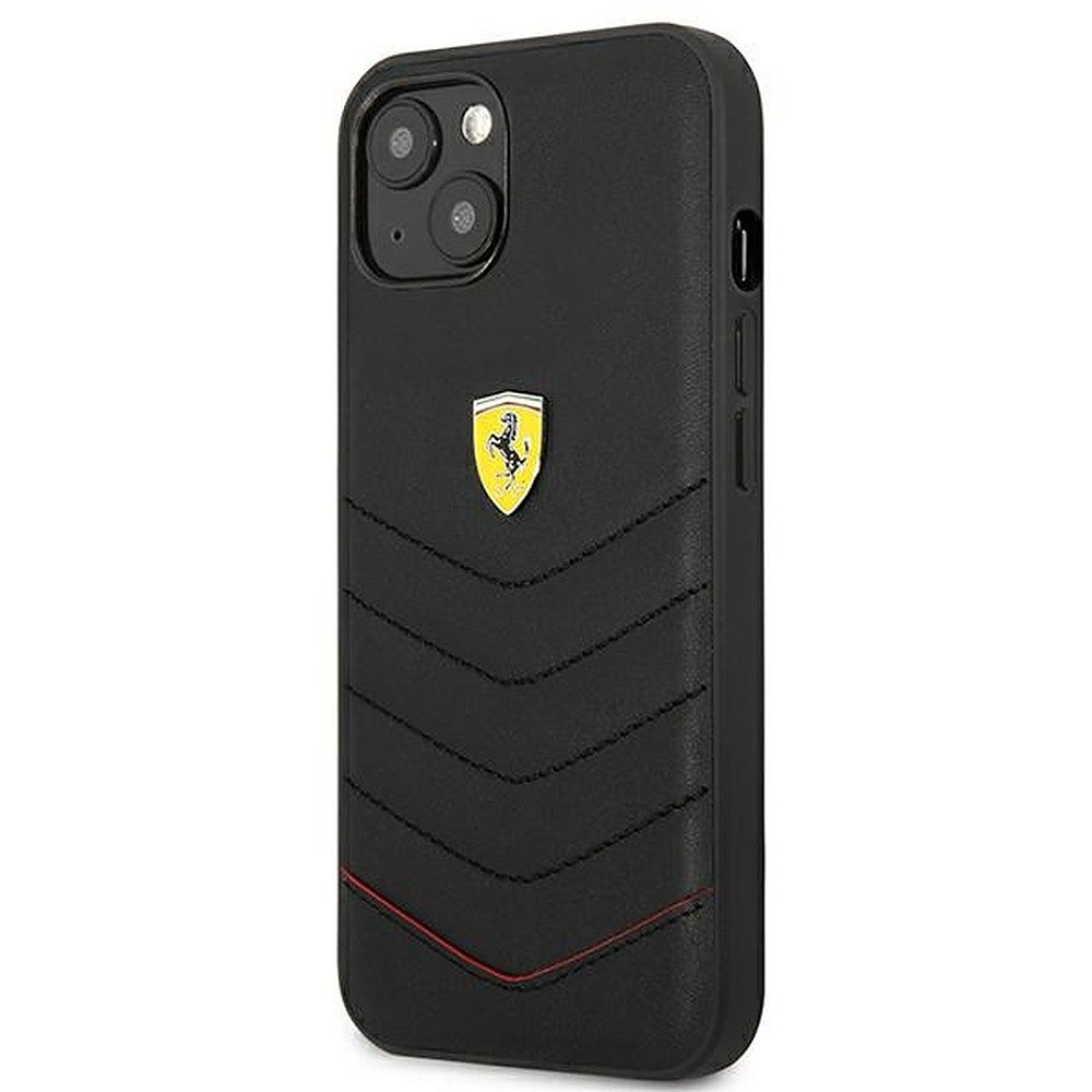 Ferrari Handyhülle Steppleder Cover Schutzhülle, Echtleder, Steppung, Kabelloses Laden, Metall-Logo