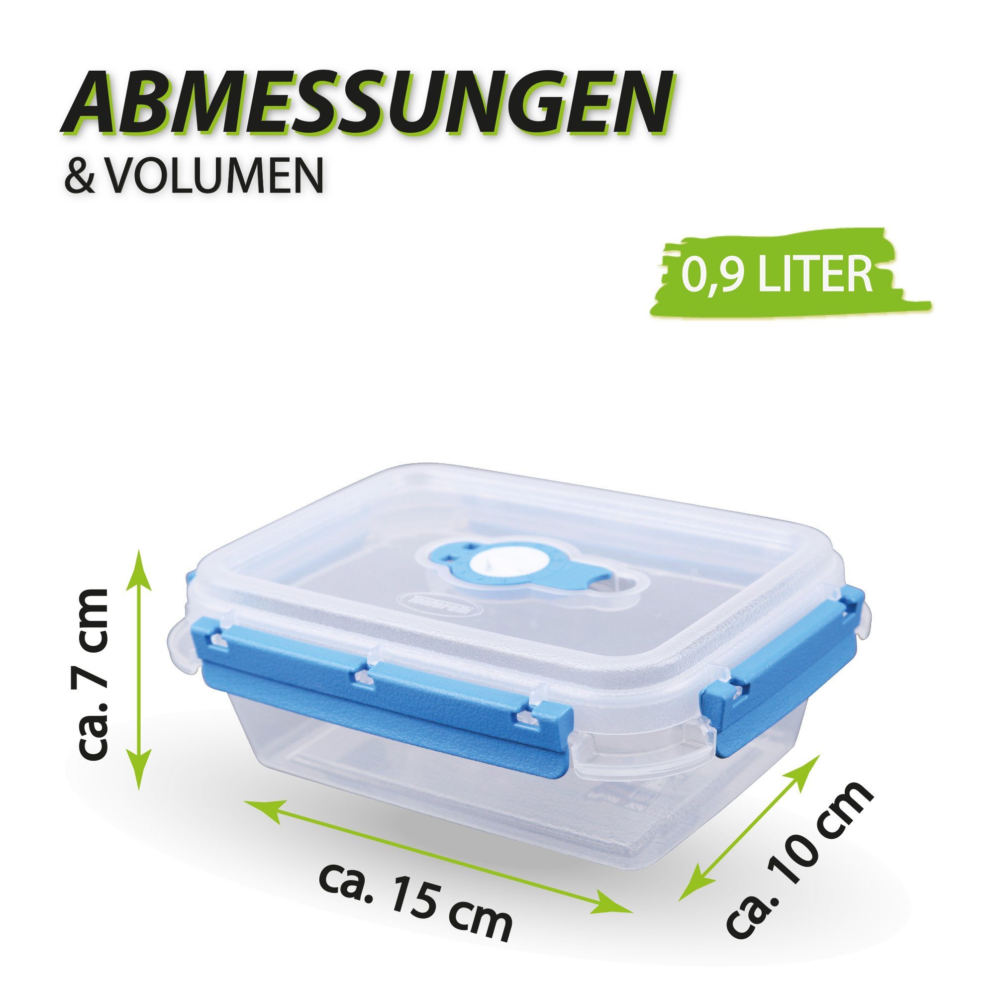 luftdicht Aufbewahrungsbox - Vorratsdose Kunststoff, 0,9 L, für Frischhaltedose (1-tlg), Meal Tontarelli - Lebensmittel Blau Prep Lunchbox