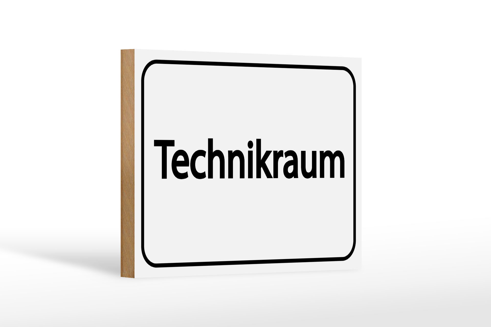 Femer GmbH Holzbild Hinweis 12x18 cm Technikraum weißes, (1 St), Glatte Holzfaserplatte (MDF), vorn beschichtet