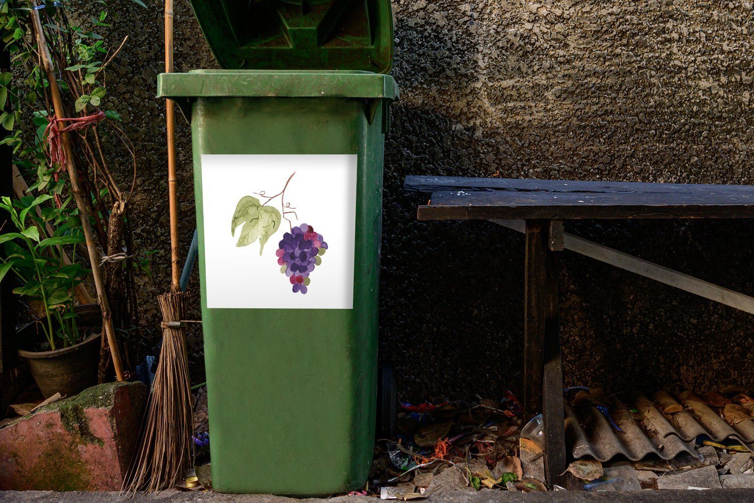 Mülleimer-aufkleber, MuchoWow Abfalbehälter - (1 Aquarell Weintrauben St), Sticker, - Container, Mülltonne, Wandsticker Blätter