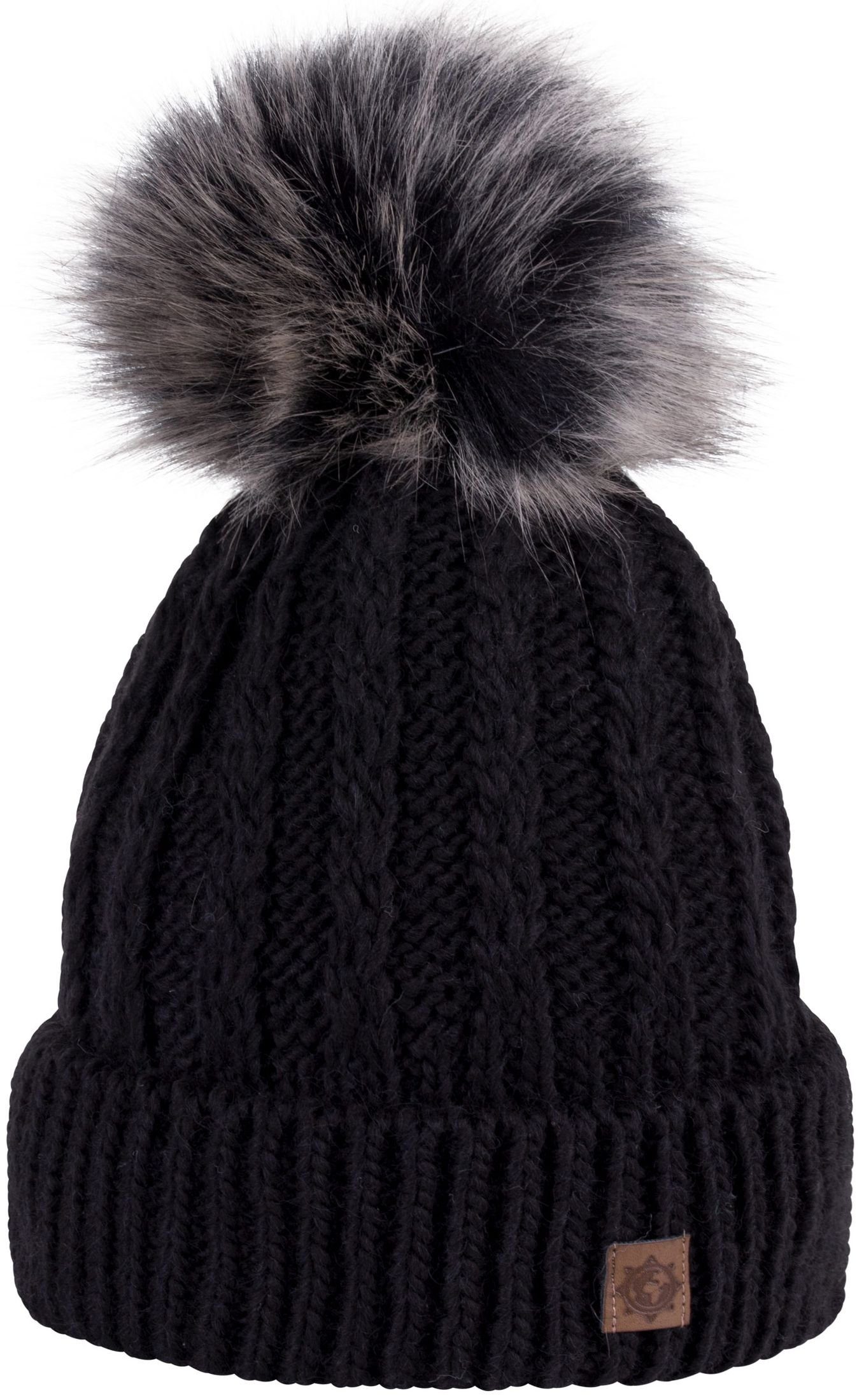 Strickmütze (1-St) Damen compagno Winter Wintermütze schwarz Beanie Mütze Bommelmütze