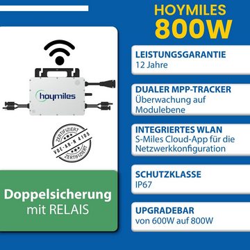 EPP.Solar Solaranlage 1000W/800W Balkonkraftwerk mit Speicher 1.6KW Anker Solarspeicher, 1000,00 W, Monokristalline und Plug & Play inkl 2 x 500W Solarmodule und Wechselrichter Hoymiles HMS-800 Drosselbar von 800w auf 600w mit Wifi funktion plus 10m Schukokabel