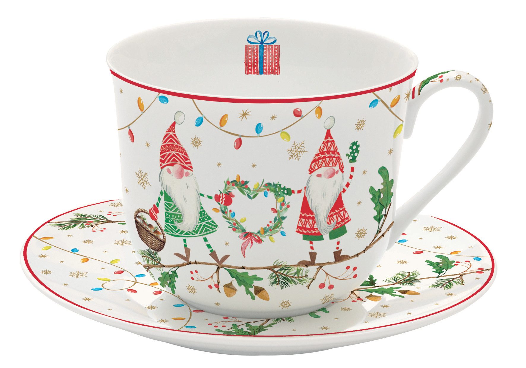 EasyLife Untertasse Ready for Christmas, Handwäsche empfohlen, Weiß, Motiv: Wichtel