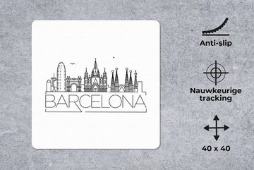 MuchoWow Gaming Mauspad Skyline "Barcelona" weiß (1-St), Mousepad mit Rutschfester Unterseite, Gaming, 40x40 cm, XXL, Großes