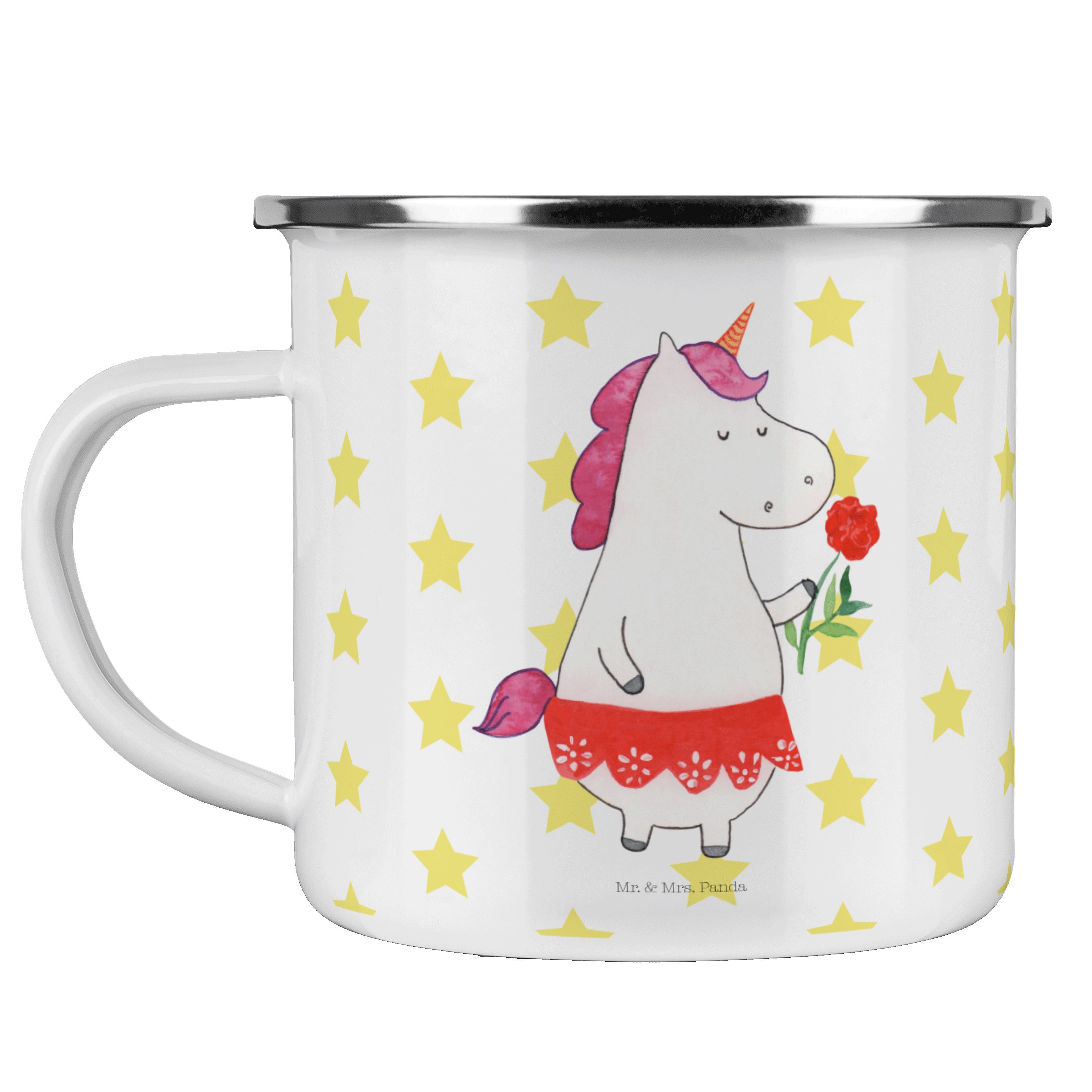 Mr. & Mrs. Panda Becher Schluss Einhorn Dame machen, Frau, Meta, Geschenk, Weiß Emaille Einhörner, - 