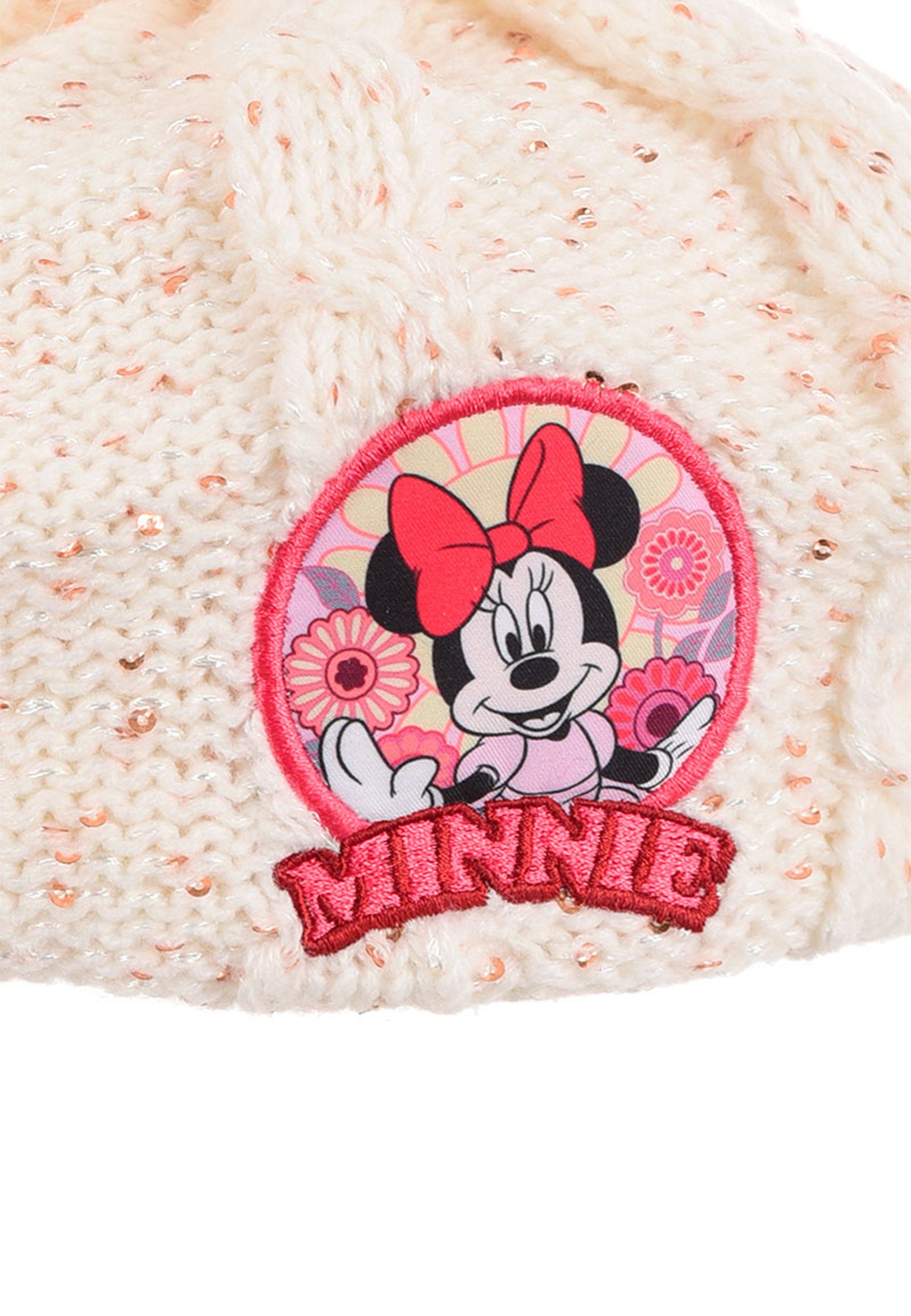 Bommelmütze Mädchen Kinder Mouse Disney Weiß Minnie Winter-Strick-Baskenmütze