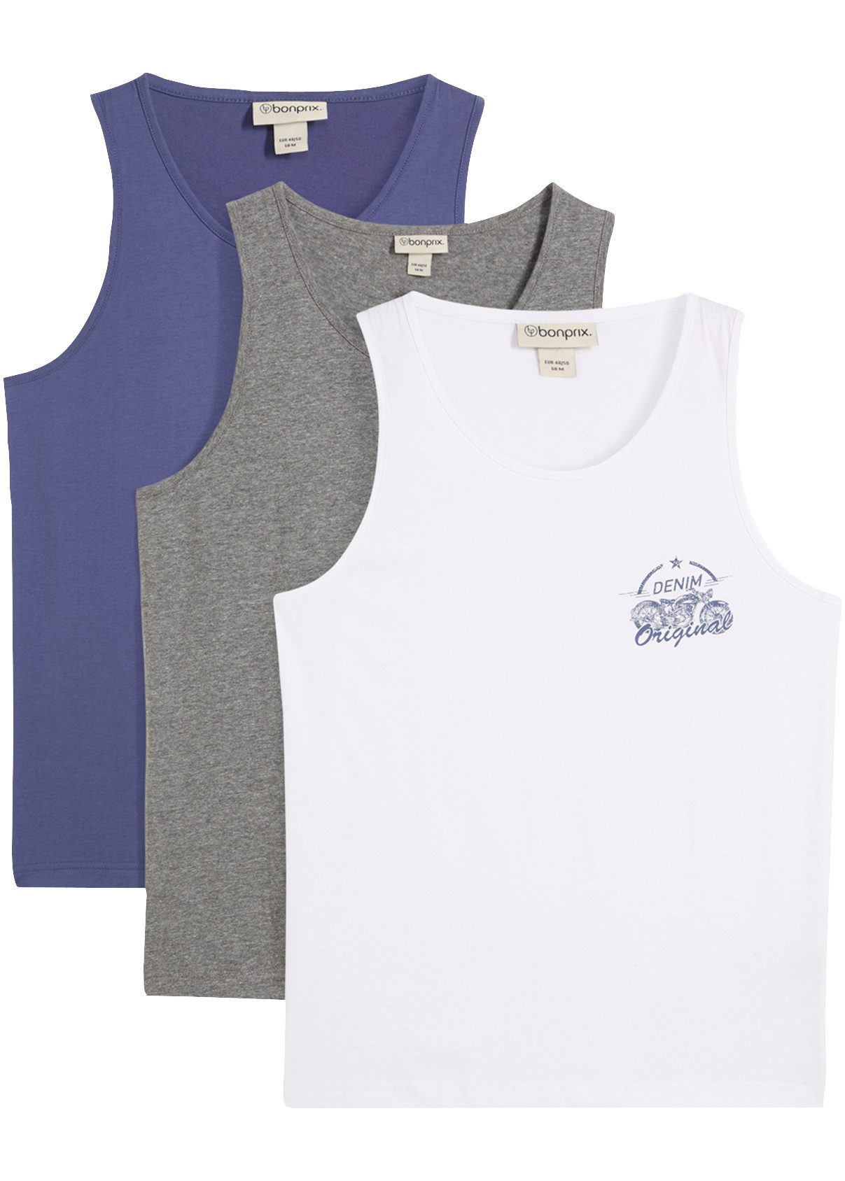 bonprix Tanktop (Packung, 3er) aus reiner Baumwolle, ärmelloses Design, im 3er Pack, regular fit