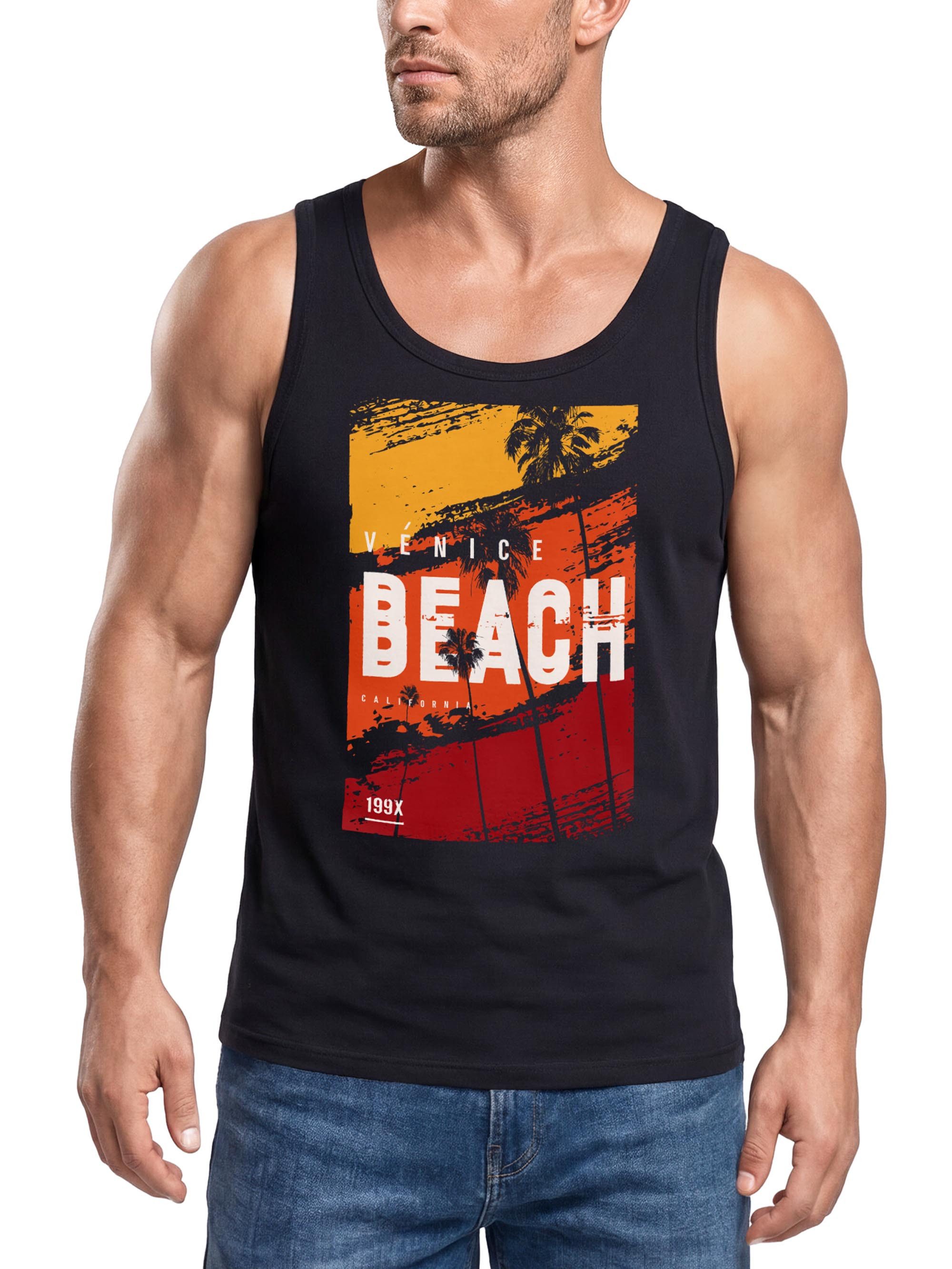 Tanktop Herren Tank-Top Sommer Venice Beach Surfing Motiv Aufdruck Strand