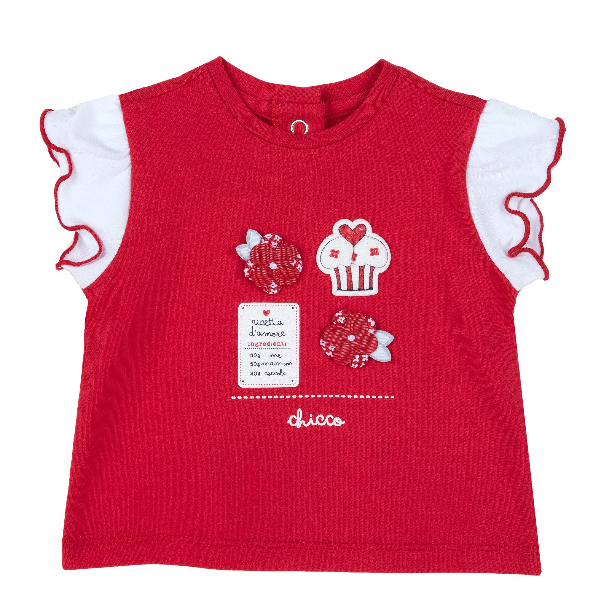 Chicco T-Shirt T-Shirt (1-tlg) Mädchen T-Shirt – Rotes Kurzarmshirt mit Applikationen & Rüschenärmeln