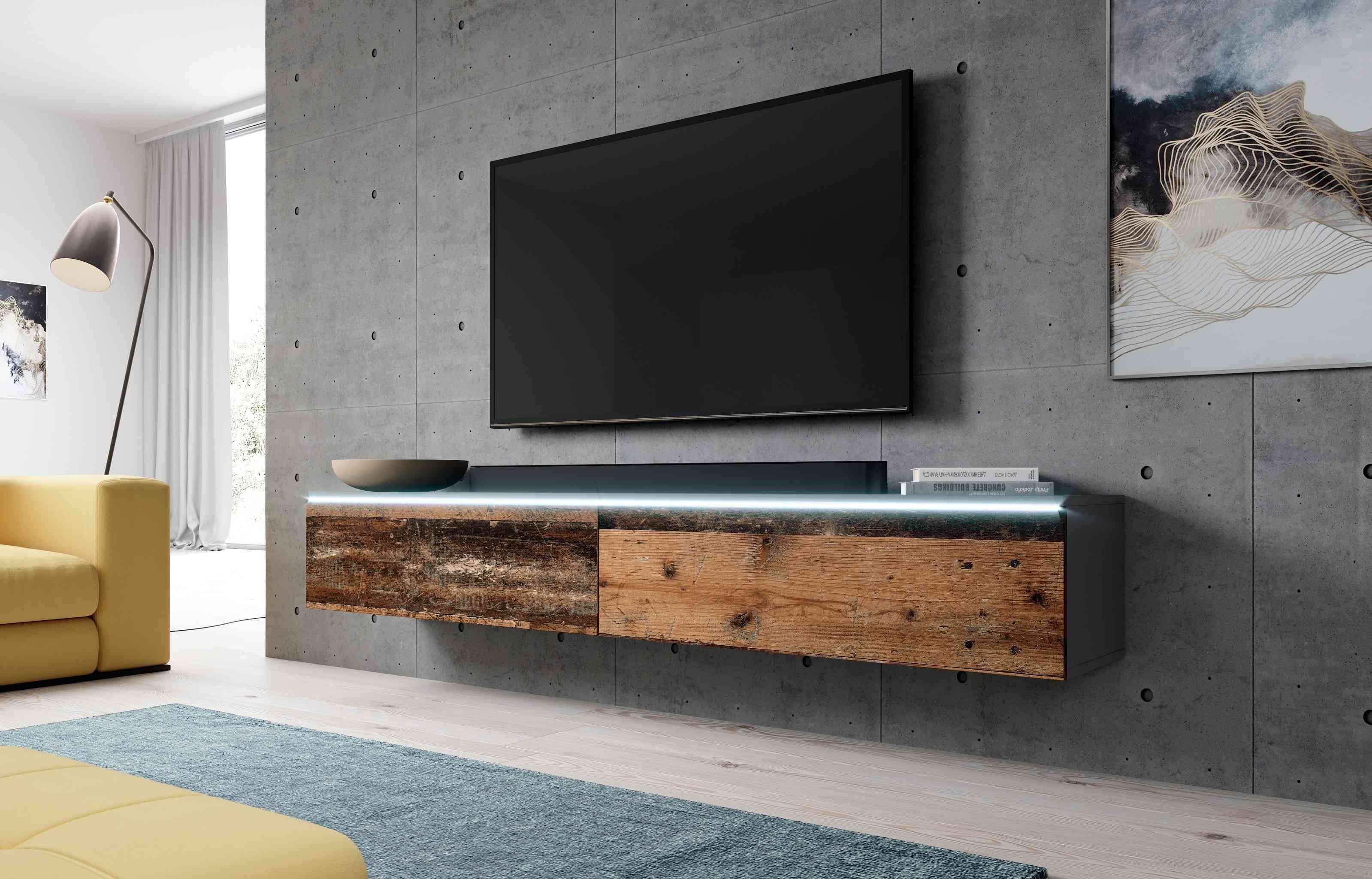 Furnix Sideboard BARGO TV-Kommode 160 cm Lowboard ohne LED, B160 x H34 x T32 cm Anthrazit-old style wood