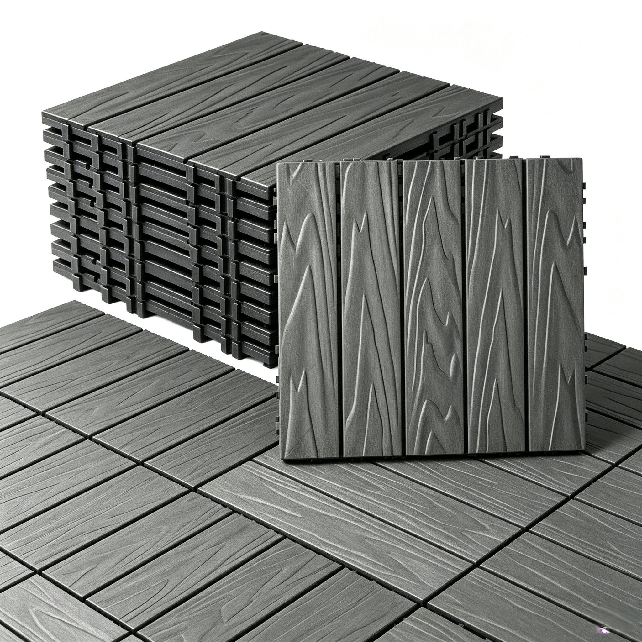 LALAHO Terrassendielen 11er Set Terrassendielen, 1,00 m², BxL: je 30,00x30,00 cm, 2,00 mm Stärke, (11-St), PE Balkon Boden rutschfest Klickfliesen, 30x30x2cm