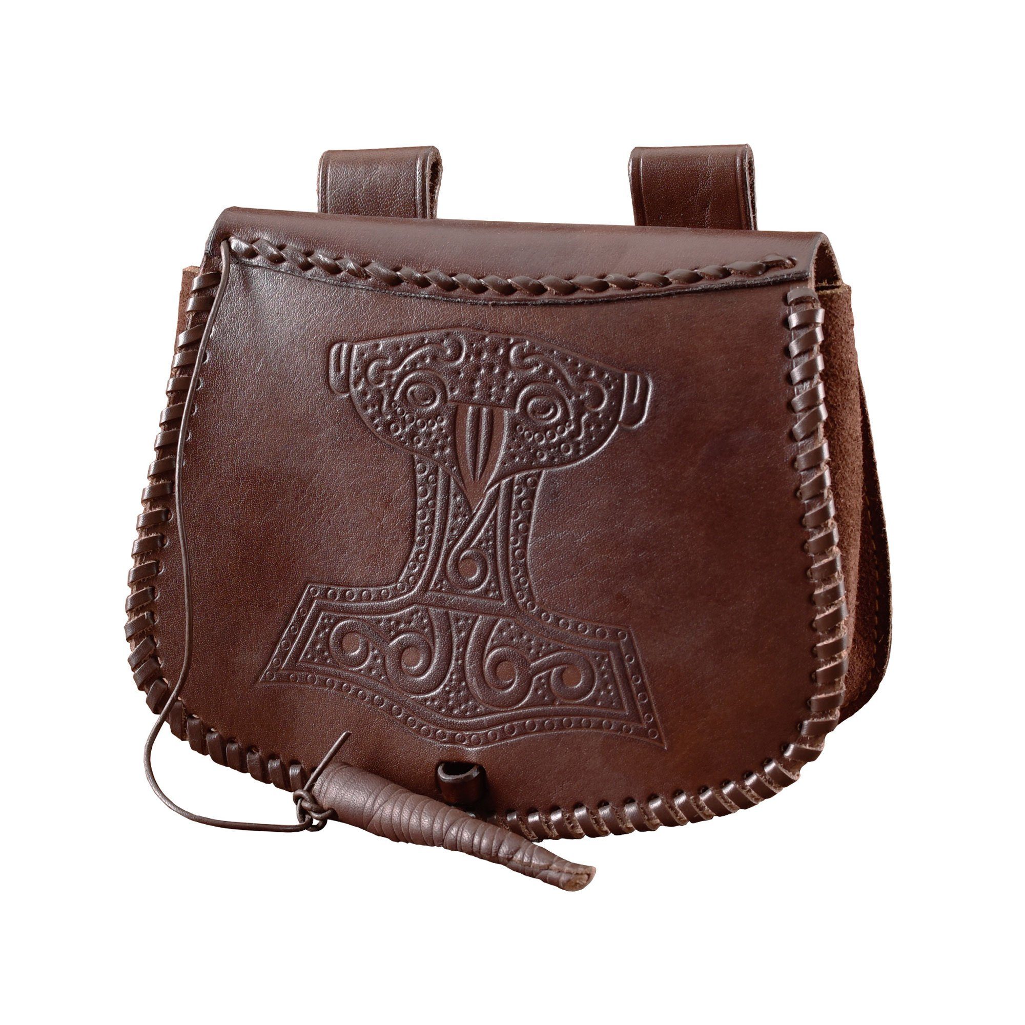 Battle Merchant Ritter-Kostüm Gürteltasche mit Thorshammer-Prägung, Leder günstig online kaufen