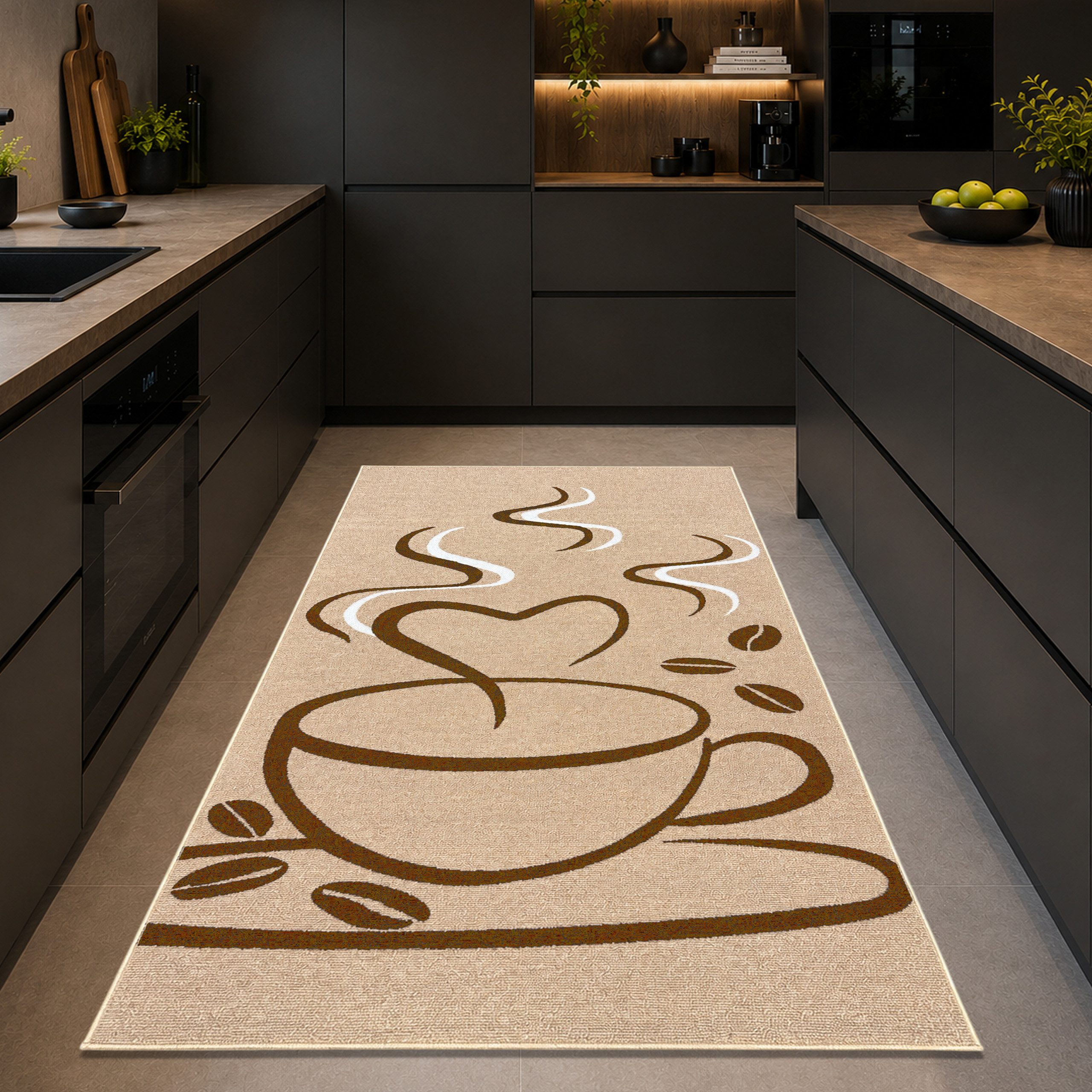 TeppichHome24 Teppich Robsuter Küchenläufer, rechteckig, Höhe: 4 mm, grafisches Küchenmotiv, gummierte rutschfeste Rückseite