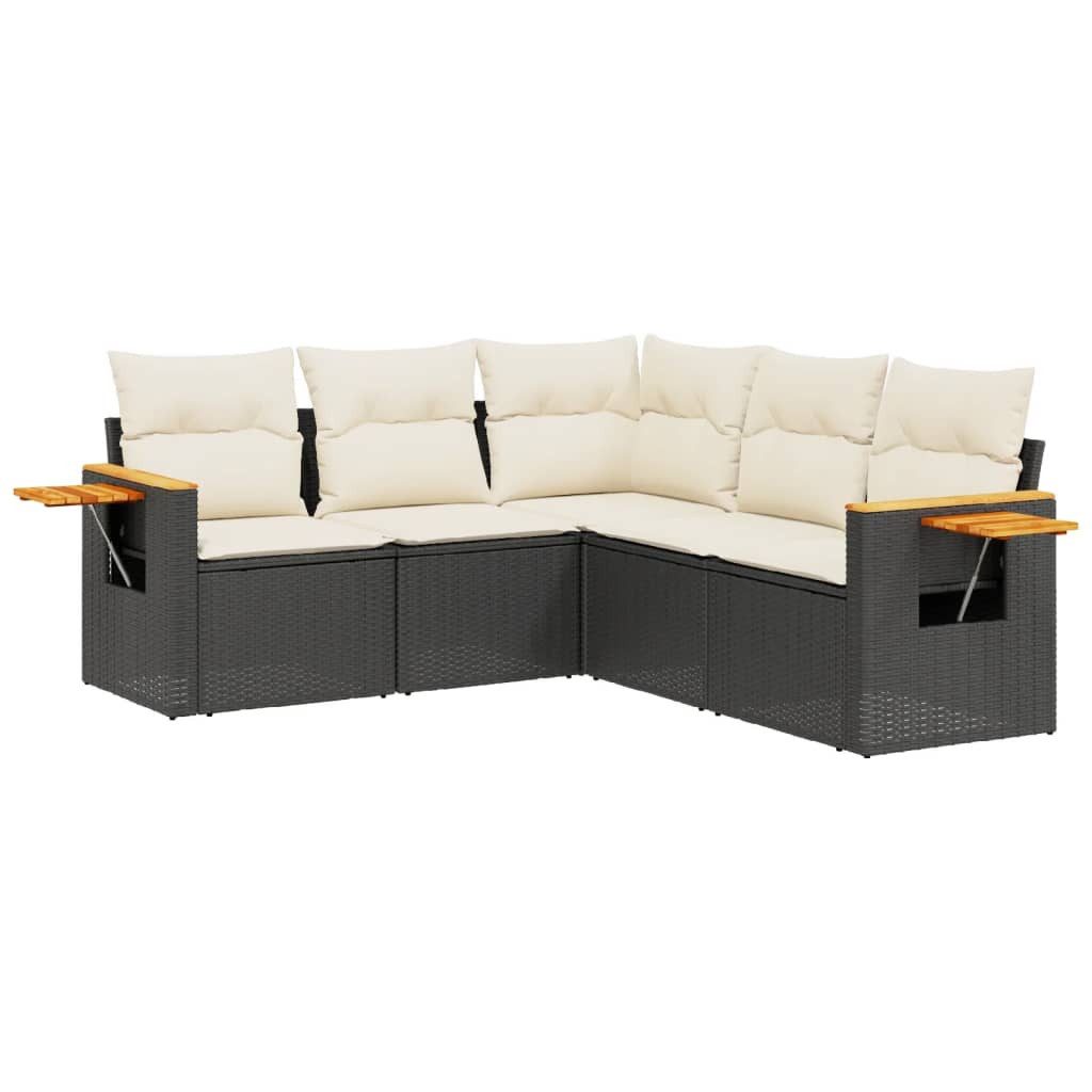 furnicato Garten-Essgruppe Garten-Eck- und Mittelsofa Set Schwarz 62x62x69 cm mit Echtholz, (1-tlg), UV-beständige Sitzgruppe mit Stauraum und klappbaren Ablagen