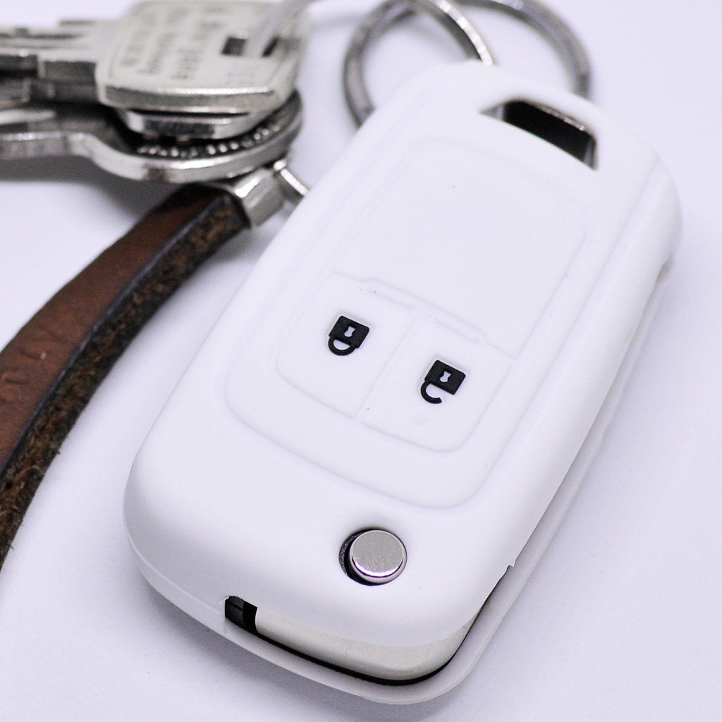 mt-key Schlüsseltasche Autoschlüssel Softcase Silikon Schutzhülle Weiß, für Opel Chevrolet ab 2008 2 Tasten Klappschlüssel