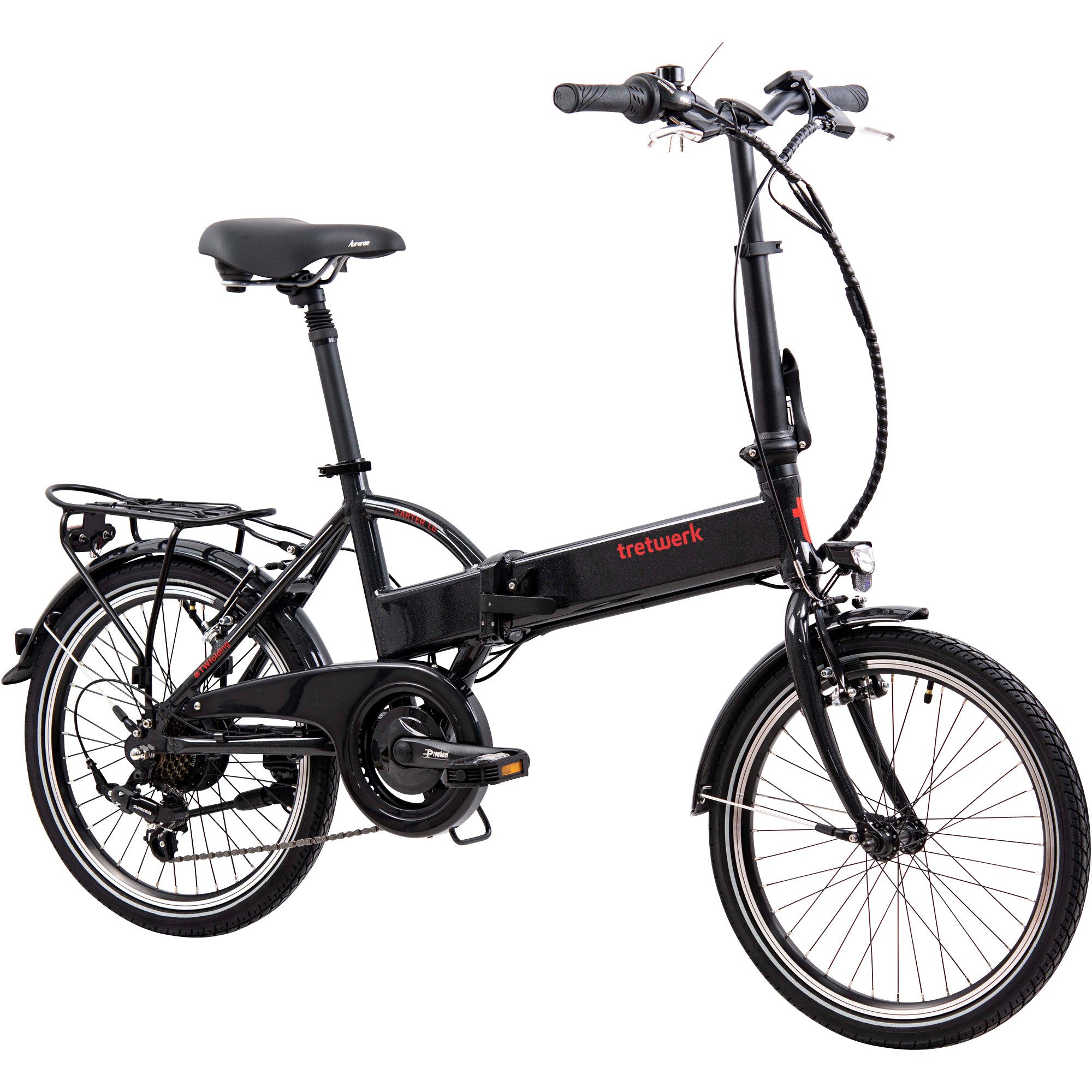 Tretwerk E-Bike Klapprad Carter, 7 Gang Shimano Tourney Schaltwerk, Kettenschaltung, Heckmotor, E Bike Klapprad 20 Zoll Pedelec 150-180cm Elektrofahrrad 7 Gang StVZO