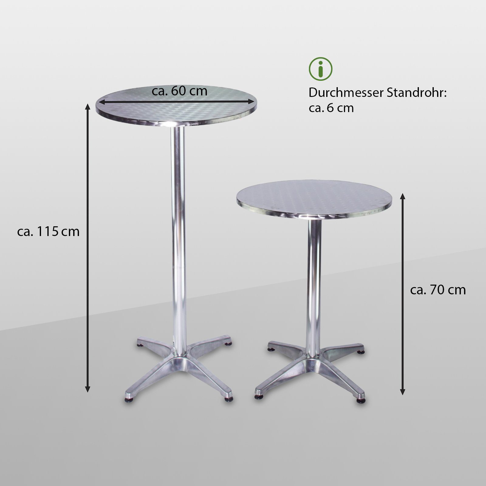 TRUTZHOLM Bistrotisch Stehtisch 2in1 höhenverstellbar 70/115cm Ø60cm Aluminium Bistrotisch (Produkt, 1-St., 1 Tisch), vielseitig – Bild 3 von 5
