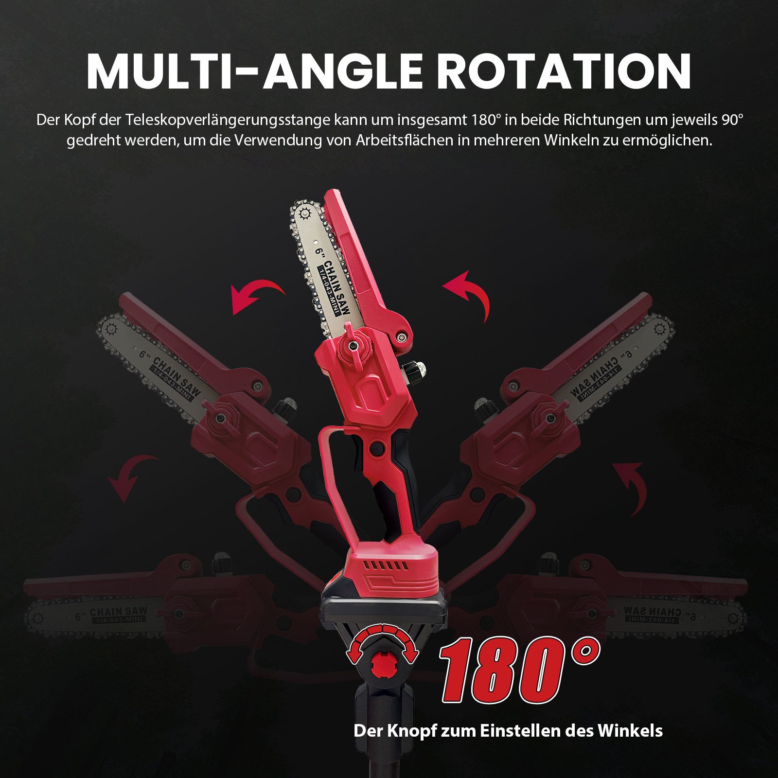 BBWL Akku-Kettensäge mit 300 W Brushless-Motor, Teleskopstange 141–240 cm, für Äste und Sträucher – Bild 5 von 5