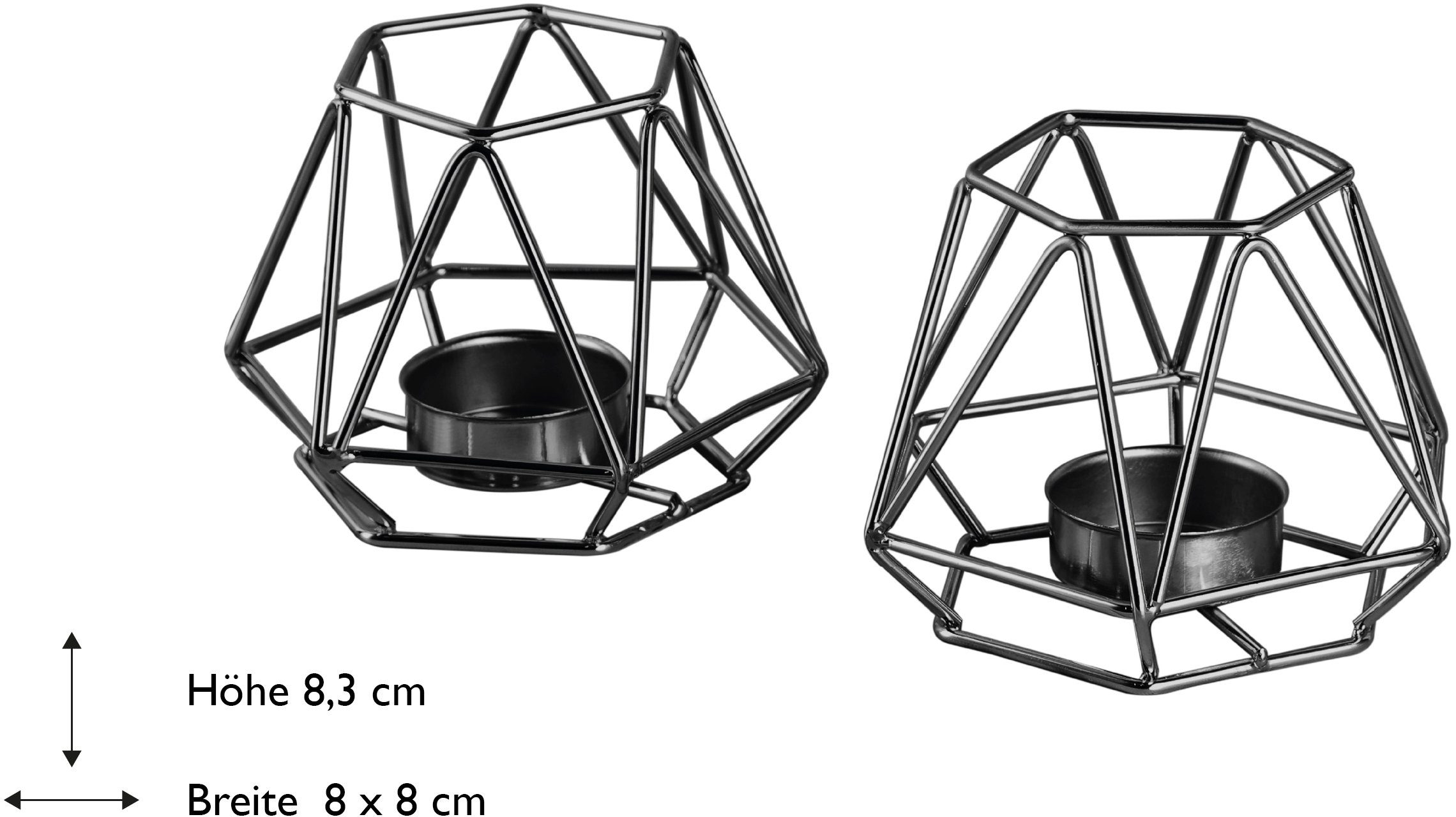 ECHTWERK Teelichthalter Vintage Small, Weihnachtsdeko ca. geometrisches St), (Set, aus Höhe Design, Kerzenhalter cm 8,3 Eisen, schwarz moderner 2