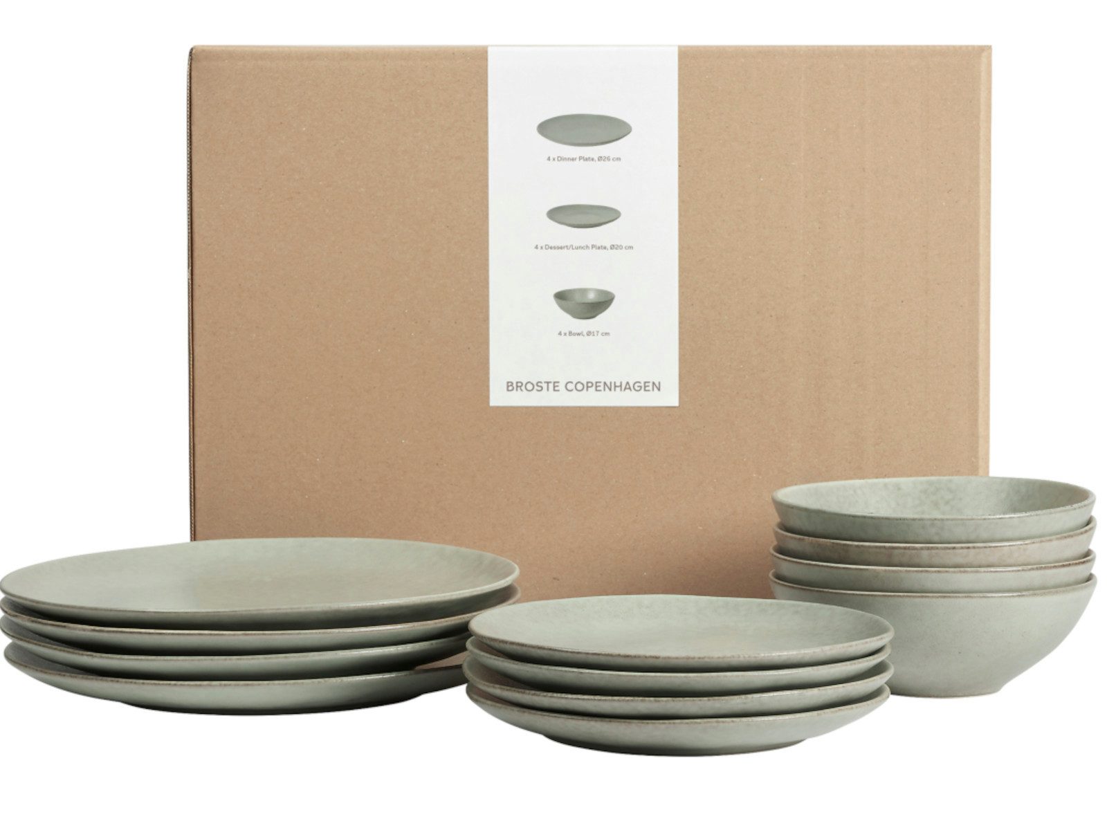 Broste Copenhagen Geschirr-Set Copenhagen NORDIC MARSH Geschirrset mittag für Vier 12tlg, Steingut