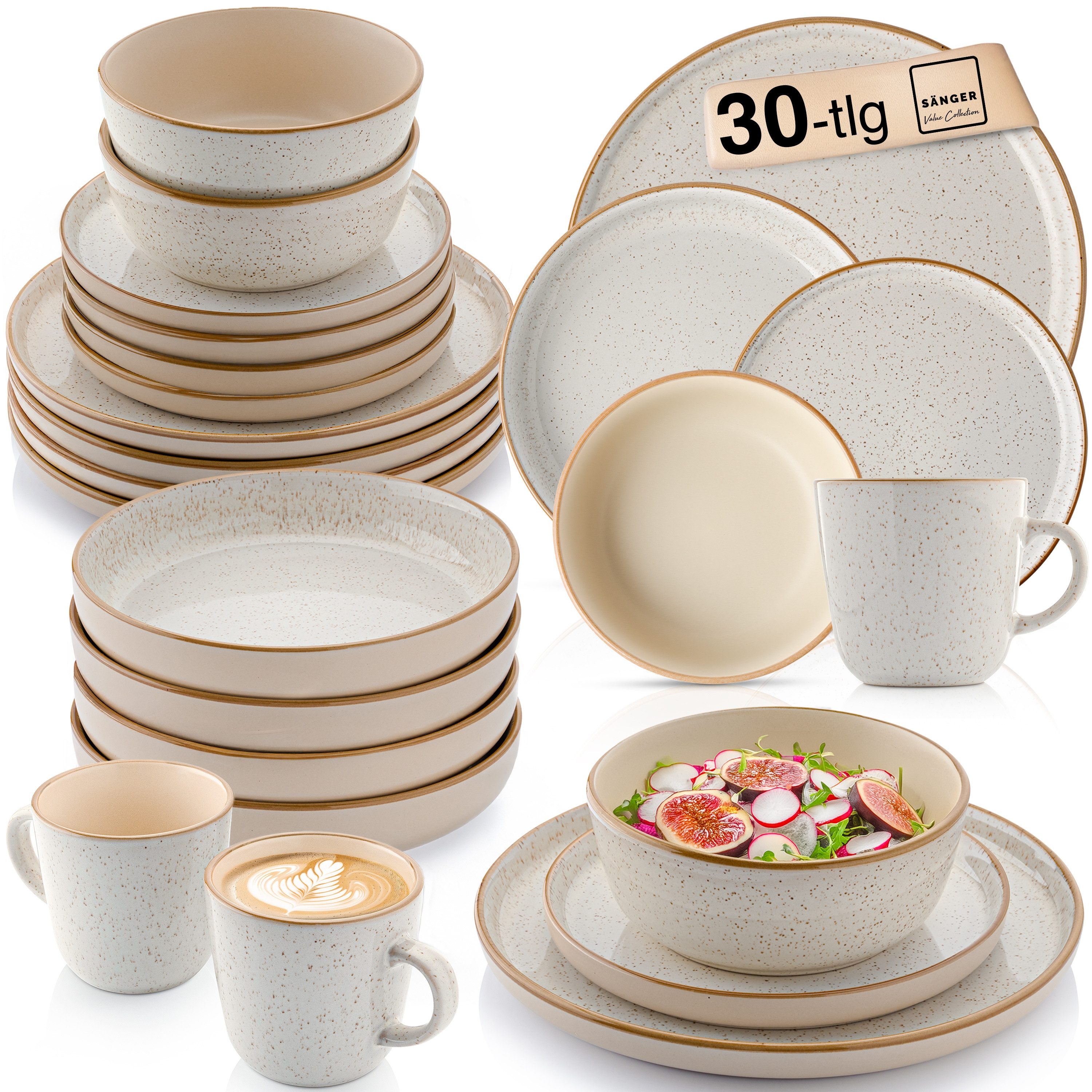 SÄNGER Tafelservice Rio Geschirrset (30-tlg), 6 Personen, Steingut, Handmade, Beige, Erweiterbar, VALUE COLLECTION