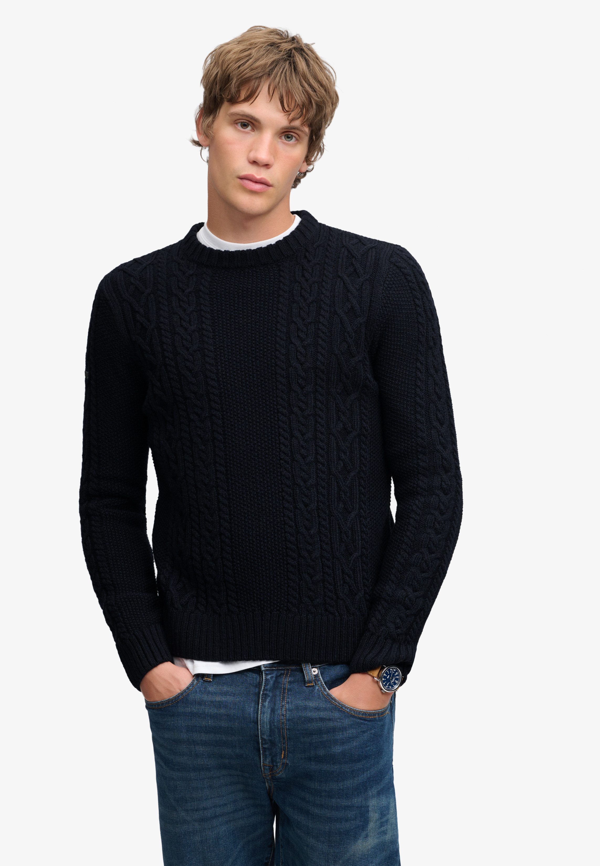 Superdry Rundhalspullover JACOB CABLE JUMPER Materialmix, regular fit