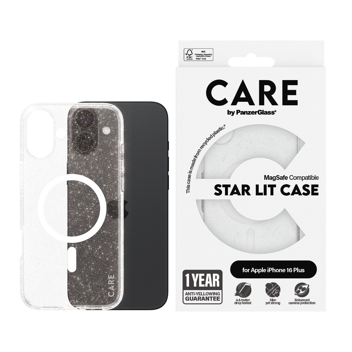 CARE by PanzerGlass Handyhülle Star Lit Case für Apple iPhone 16 Plus, Backcover, Schutzhülle, Handyschutzhülle, Case, Schutzcase, stoßfest