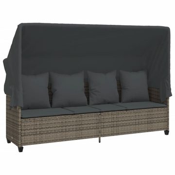 vidaXL Wellnessliege Sonnenliege mit Dach und Kissen Grau Polyrattan Sonnenbett mit Himmel