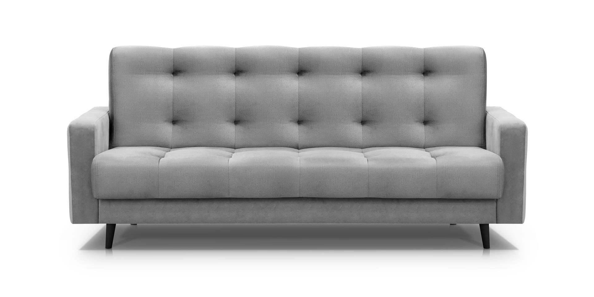 Bettkasten, Grau Schlaffunktion, Sofa, Beautysofa 84) Schlafsofa Federkern, BIS, velours (monolith NANCY mit wasserdicht 3-Sitzer