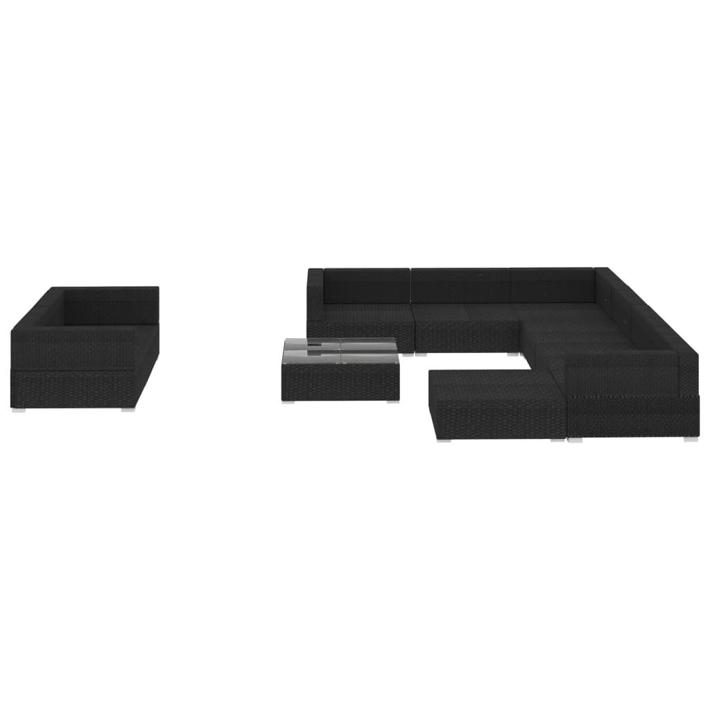 vidaXL Gartenlounge-Set 10-tlg. Garten-Lounge-Set mit Auflagen Poly Rattan Schwarz, (10-tlg)
