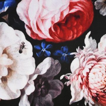 SCHÖNER LEBEN. Dekokissen Deko Kissen Samtoptik Blumen-Bouquet Vintage Flowers schwarz 40x60cm