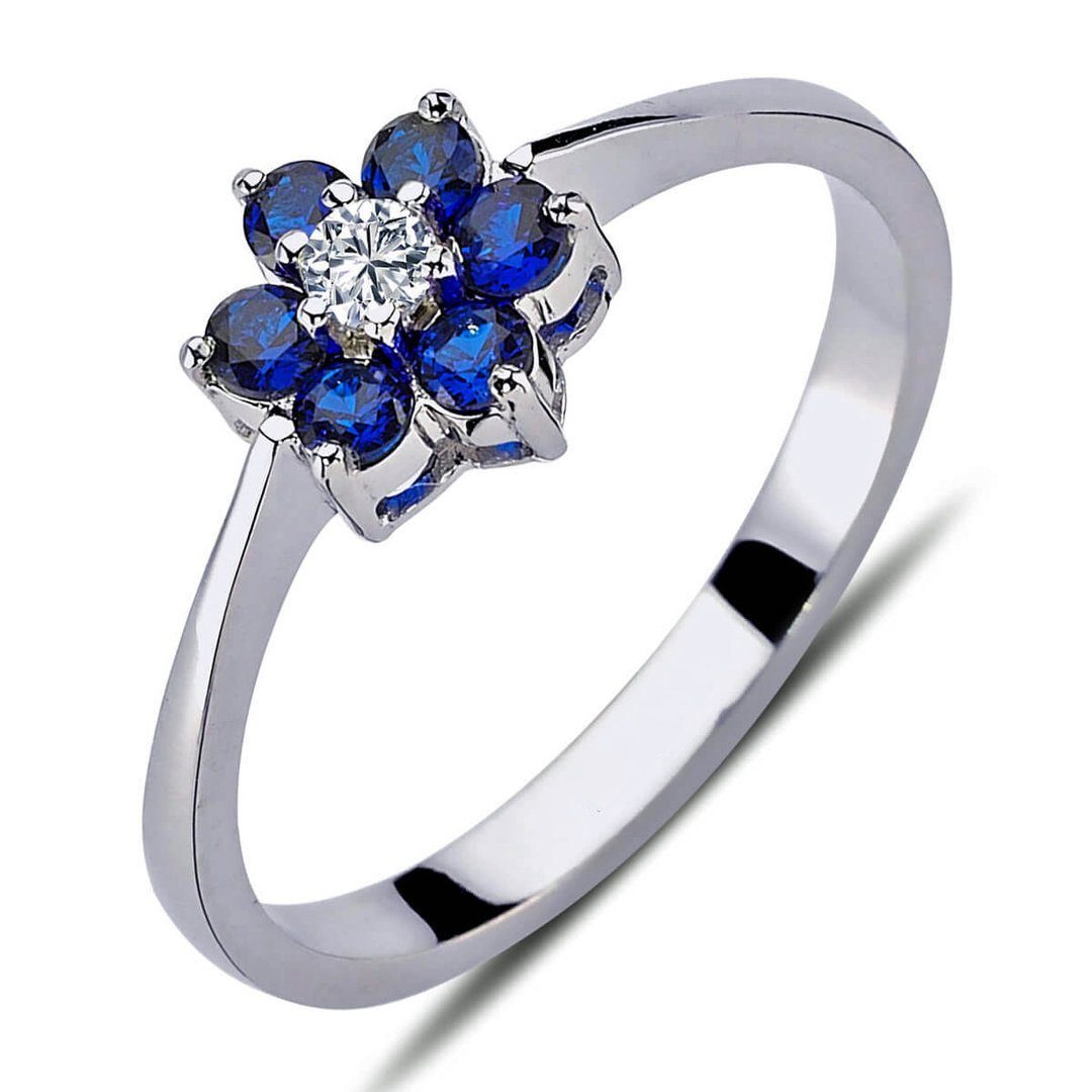 EinStein Diamant Diamantring Diamant Saphir Gänseblümchen Ring wird in 14 Karat Weißgold, Saphirring, Diamantring, Unbehandelter Diamant, Brillant, Saphir