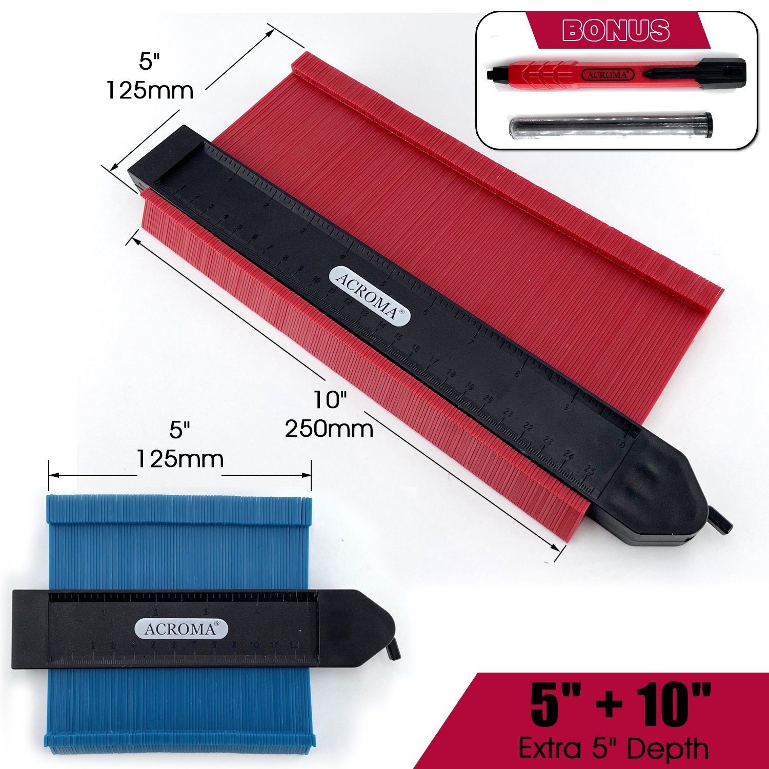 ACROMA Konturenlehre 2-teiliges Konturmessgerät 10”+ 5” Konturenlehre Duplikator, 2-St.